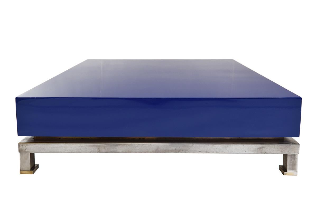 Guy Lefèvre Blue Lacquered Coffee Table for Maison Jansen, 1970s For Sale 2