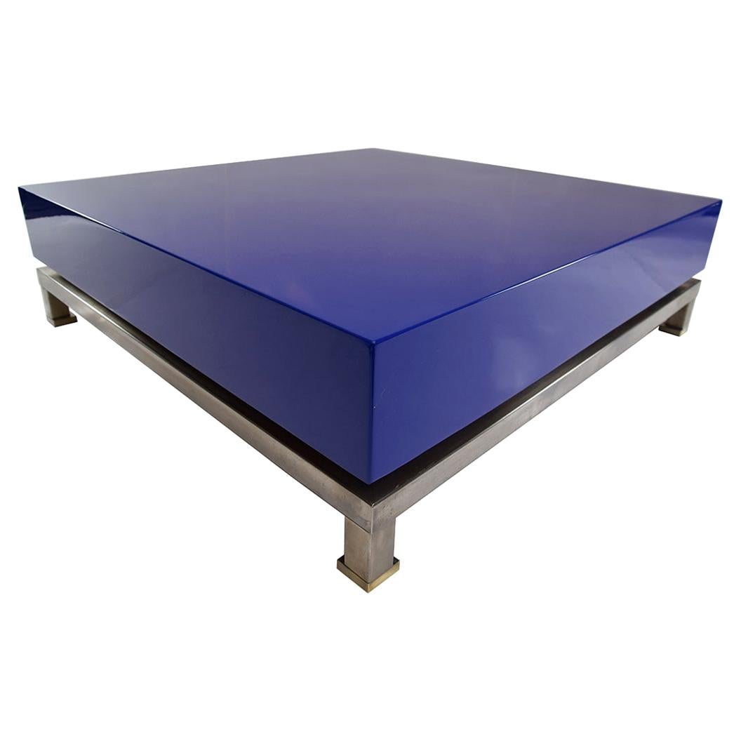 Guy Lefèvre Blue Lacquered Coffee Table for Maison Jansen, 1970s For Sale