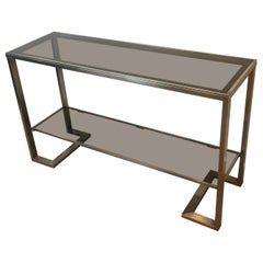 Guy Lefèvre, Brushed Steel Console Table with Bronzed Glass, French, circa 1970