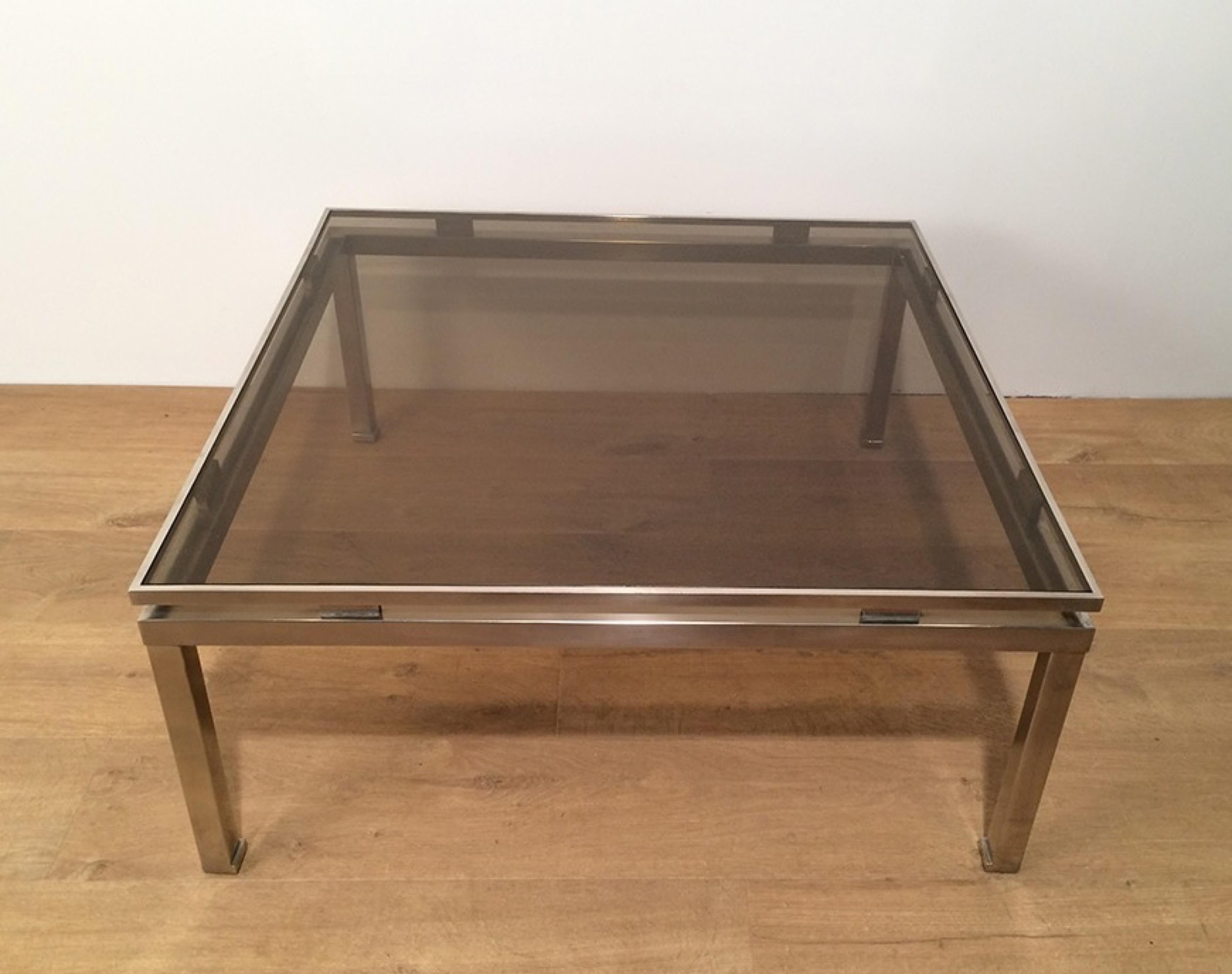 Guy Lefevre, Brushed Steel Square Coffee Table, circa 1970 3