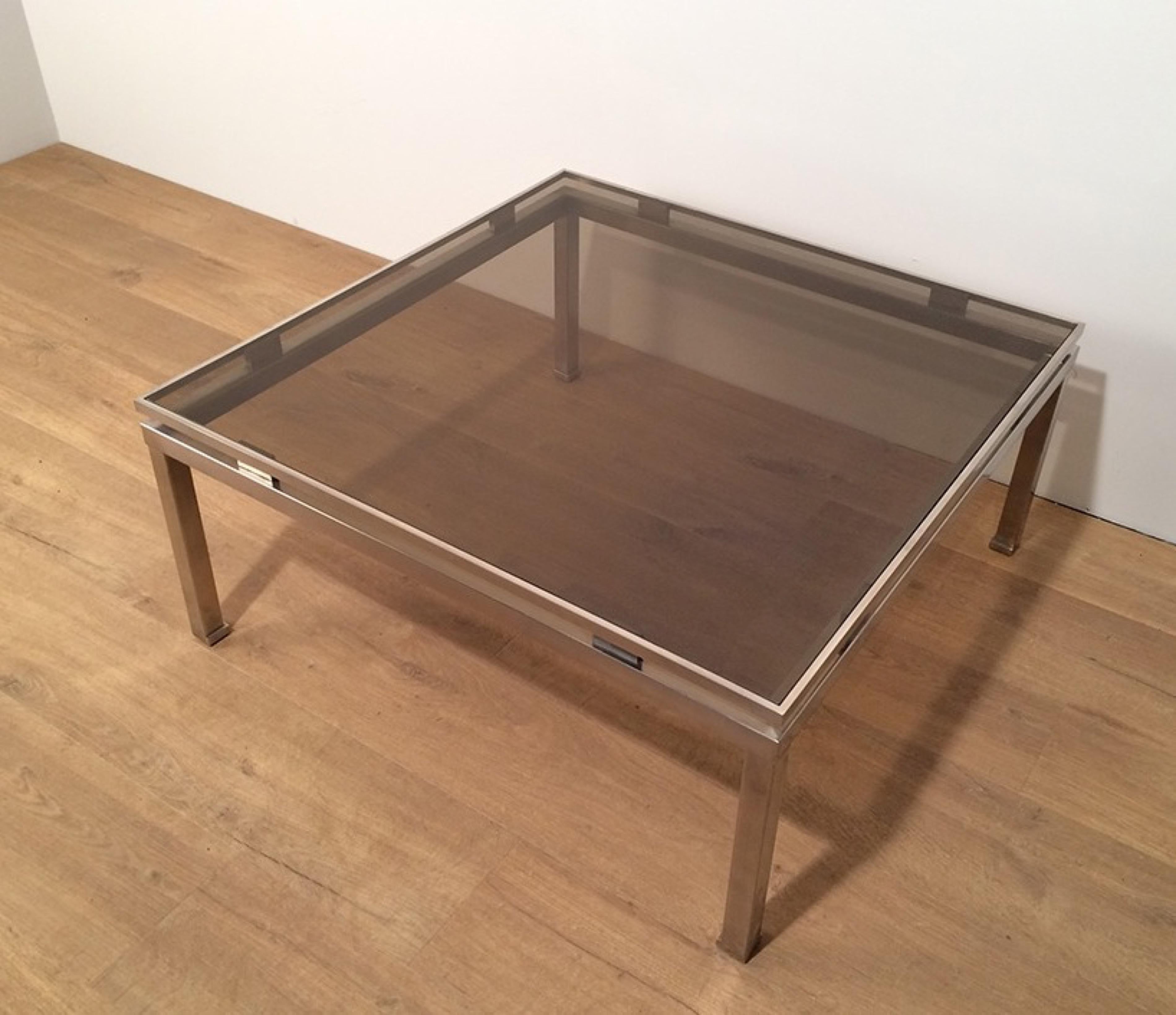 Guy Lefevre, Brushed Steel Square Coffee Table, circa 1970 4