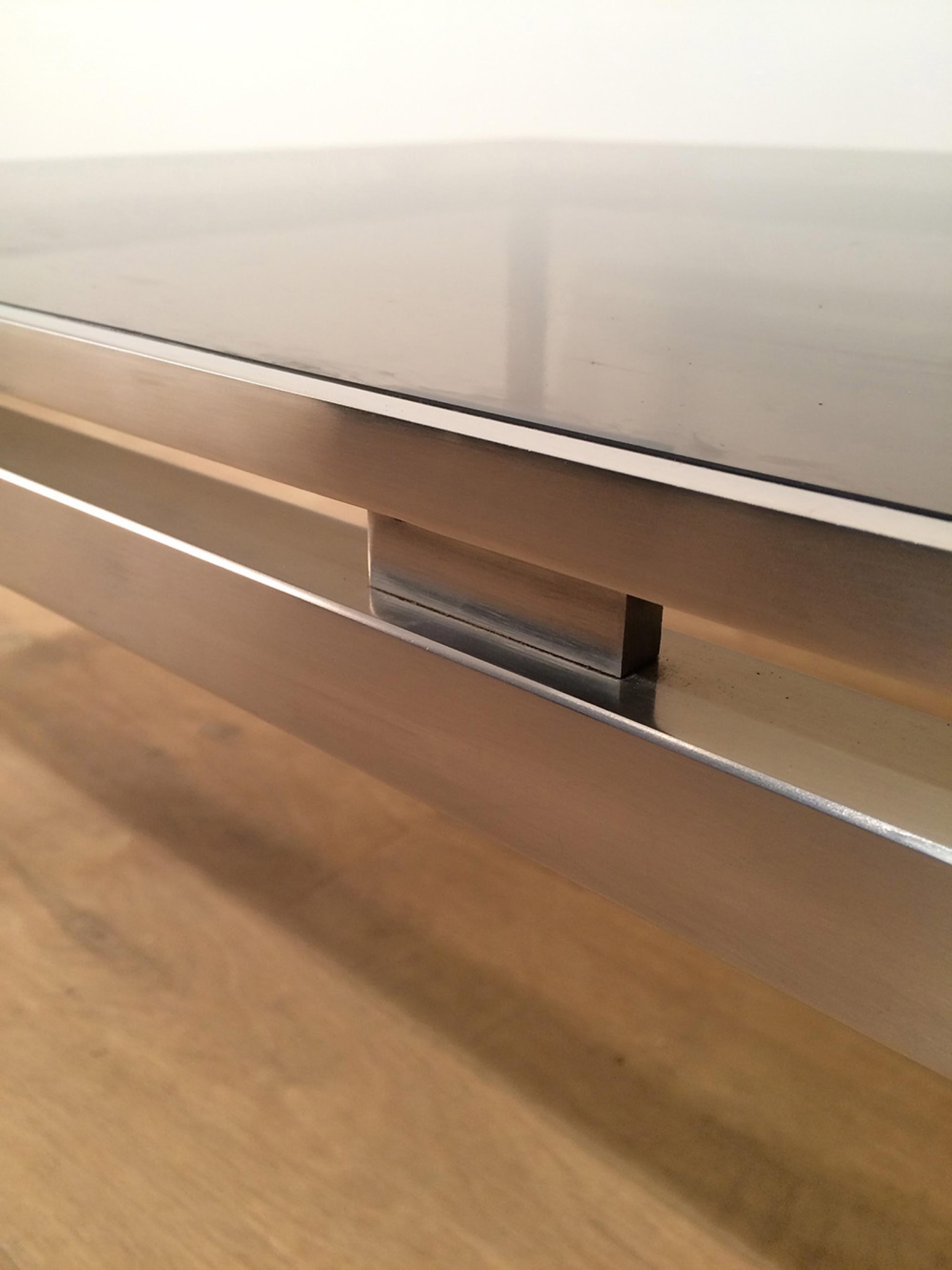 Late 20th Century Guy Lefevre, Brushed Steel Square Coffee Table, circa 1970
