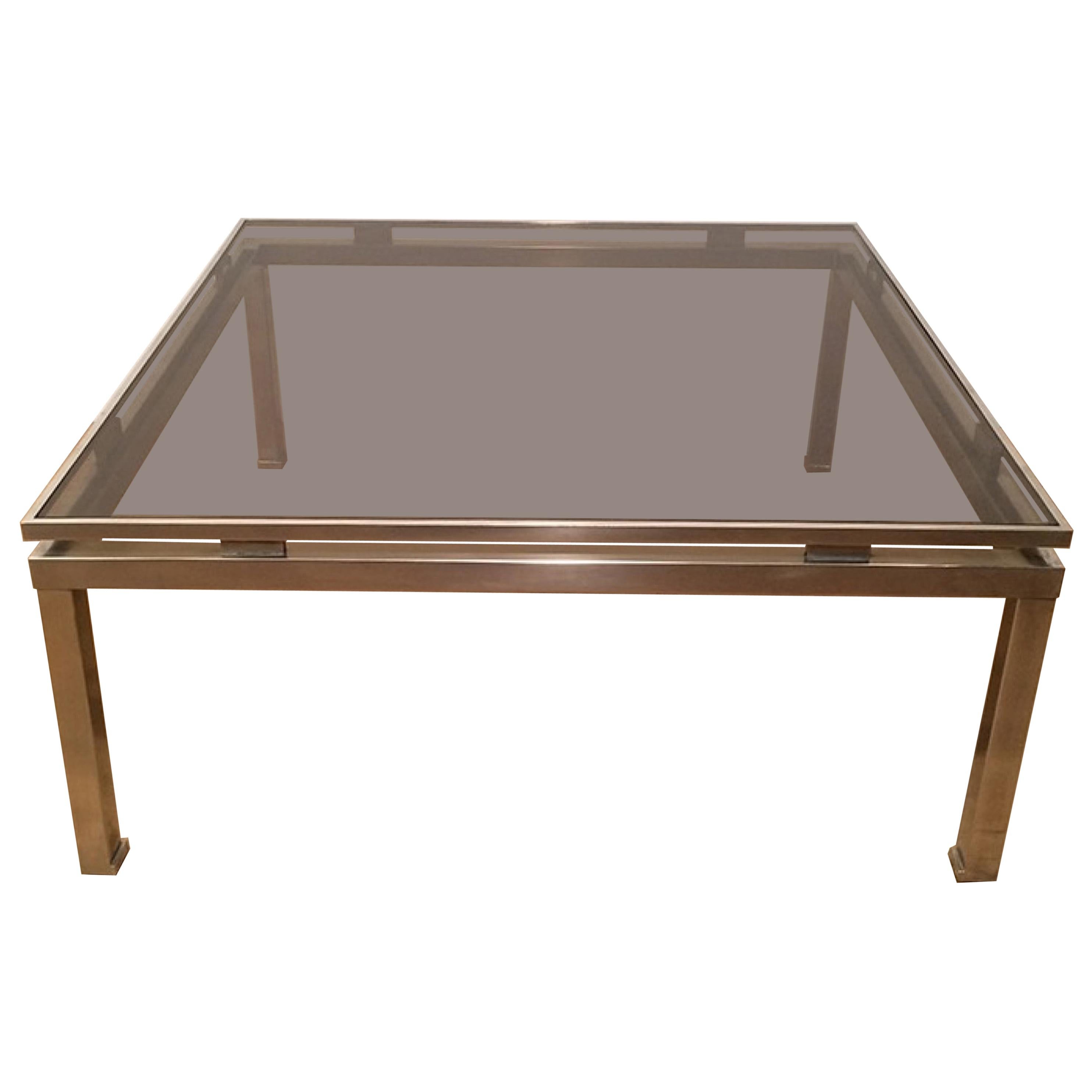 Guy Lefevre, Brushed Steel Square Coffee Table, circa 1970