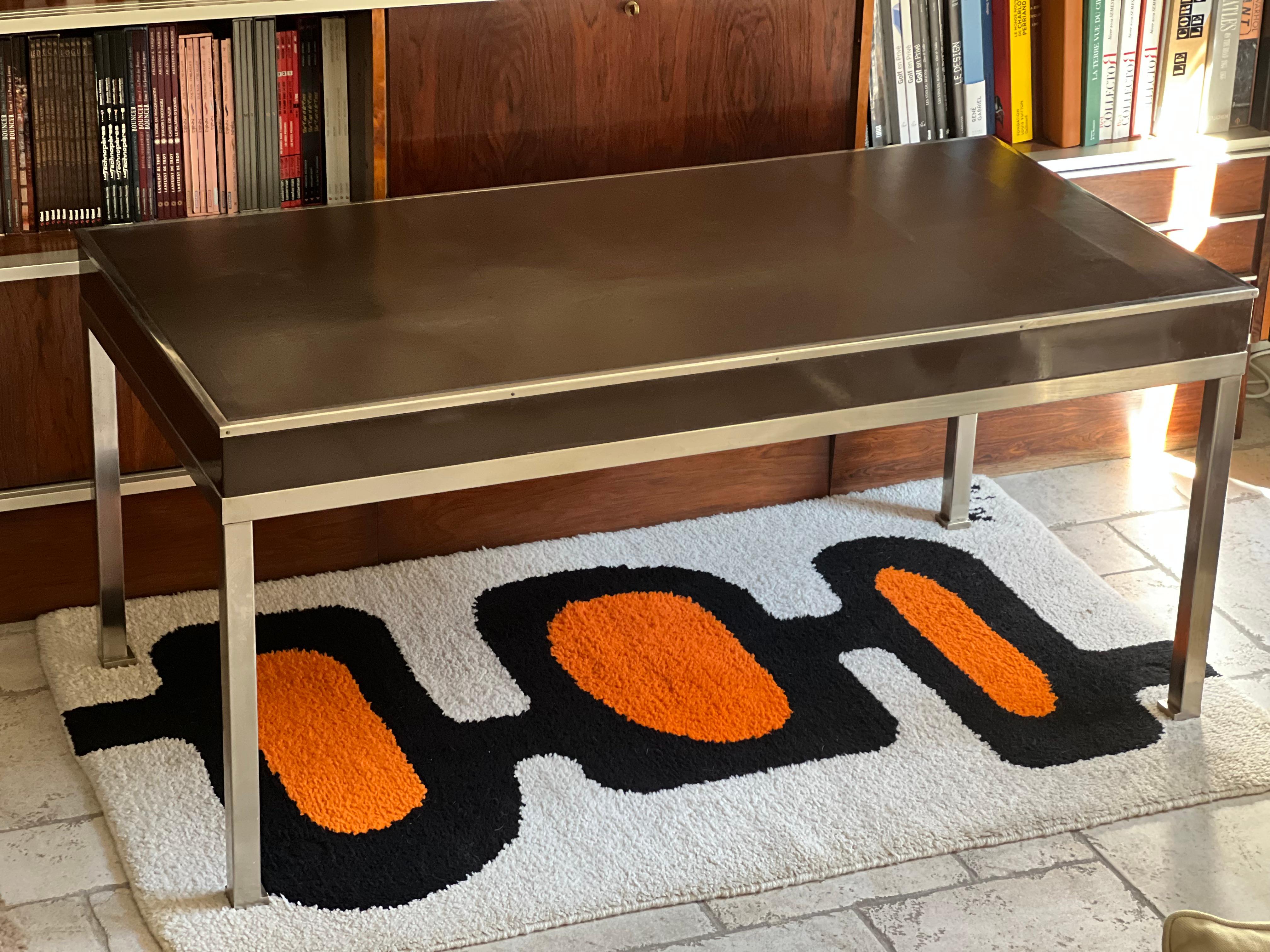 Mid-Century Modern Guy Lefevre Desk for Maison Jansen, 4 Tiroirs, Leather Brown, Circa 1970 For Sale