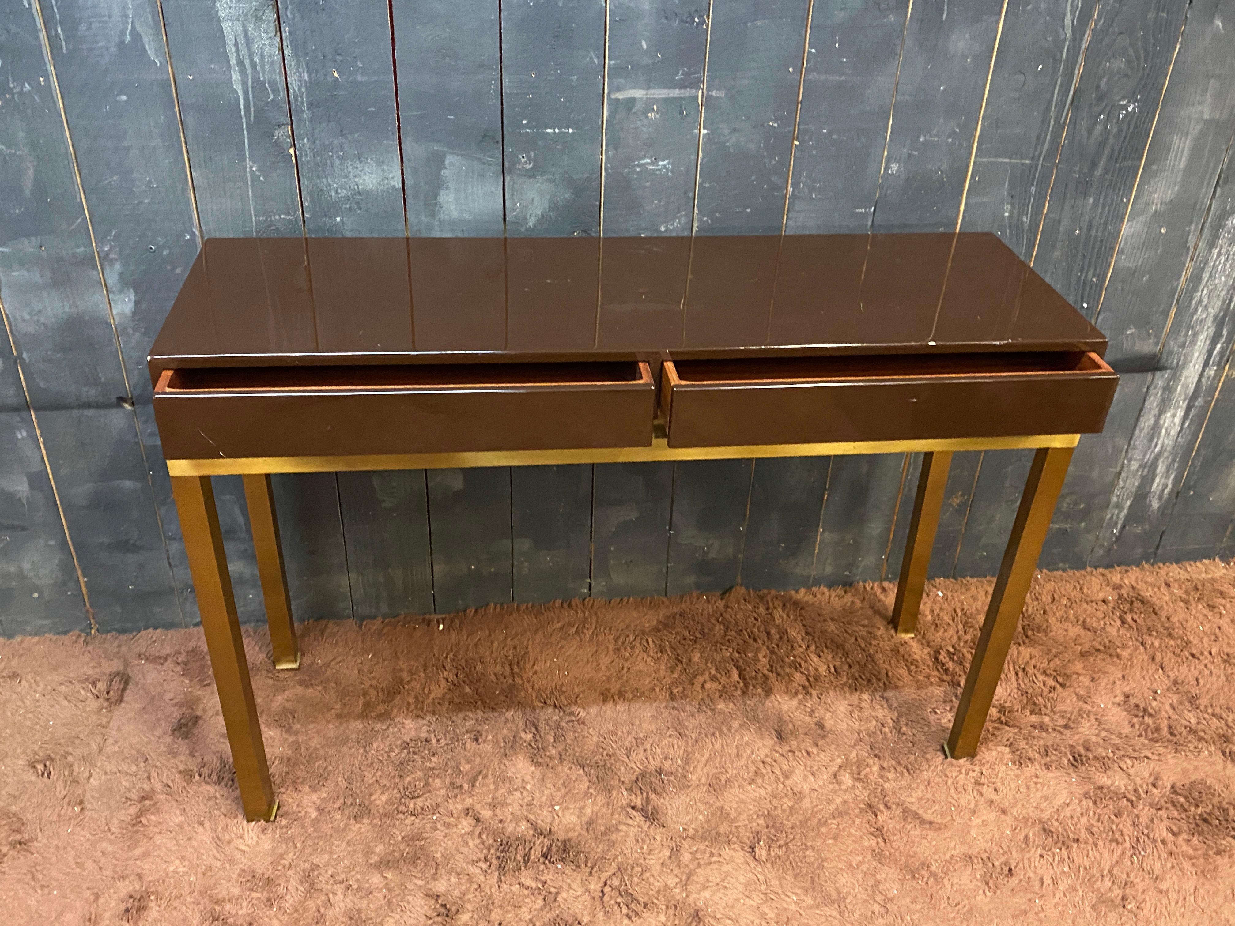 Guy Lefevre, elegant console in lacquered wood and brass, circa 1970 For Sale 2