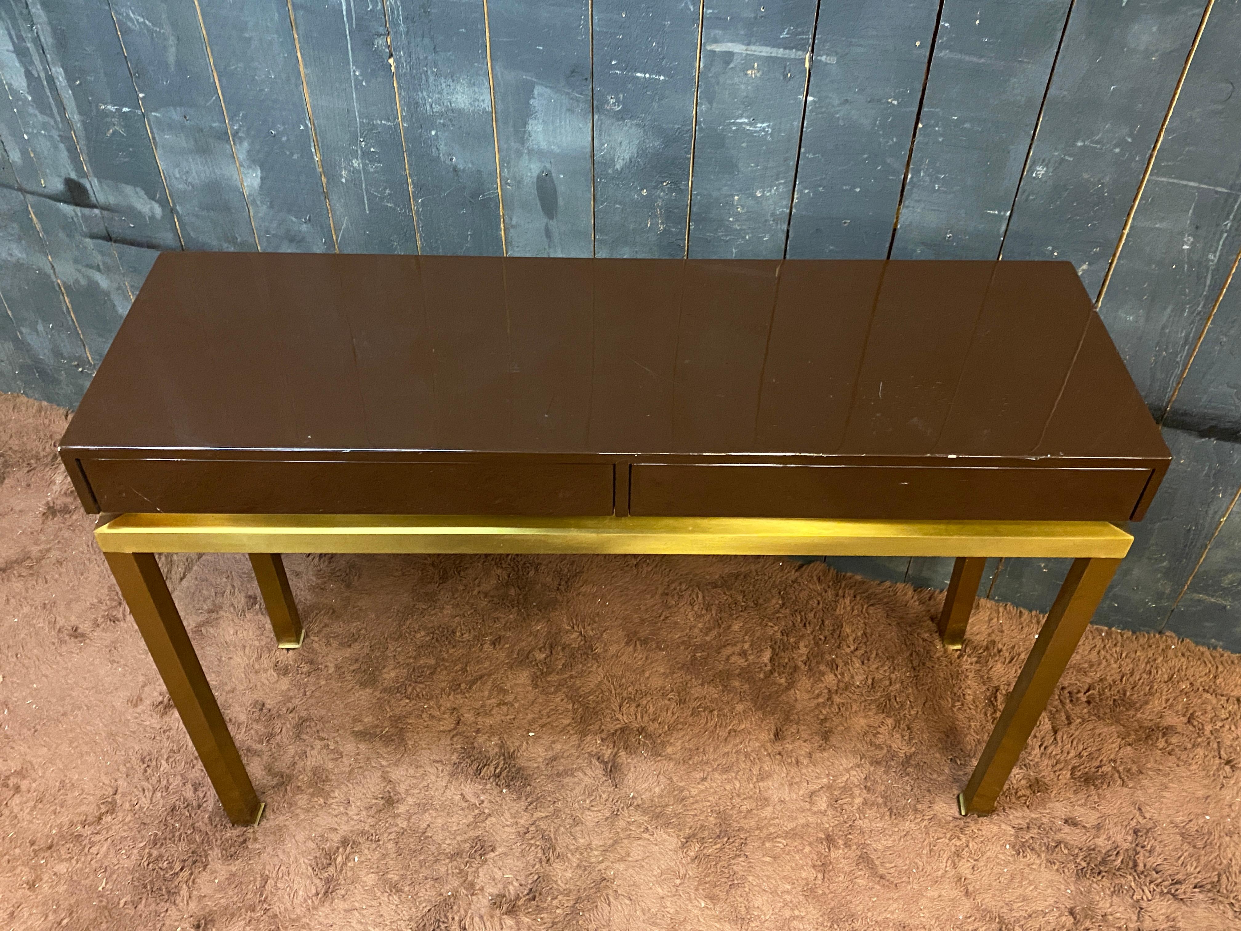 Guy Lefevre, elegant console in lacquered wood and brass, circa 1970 For Sale 7