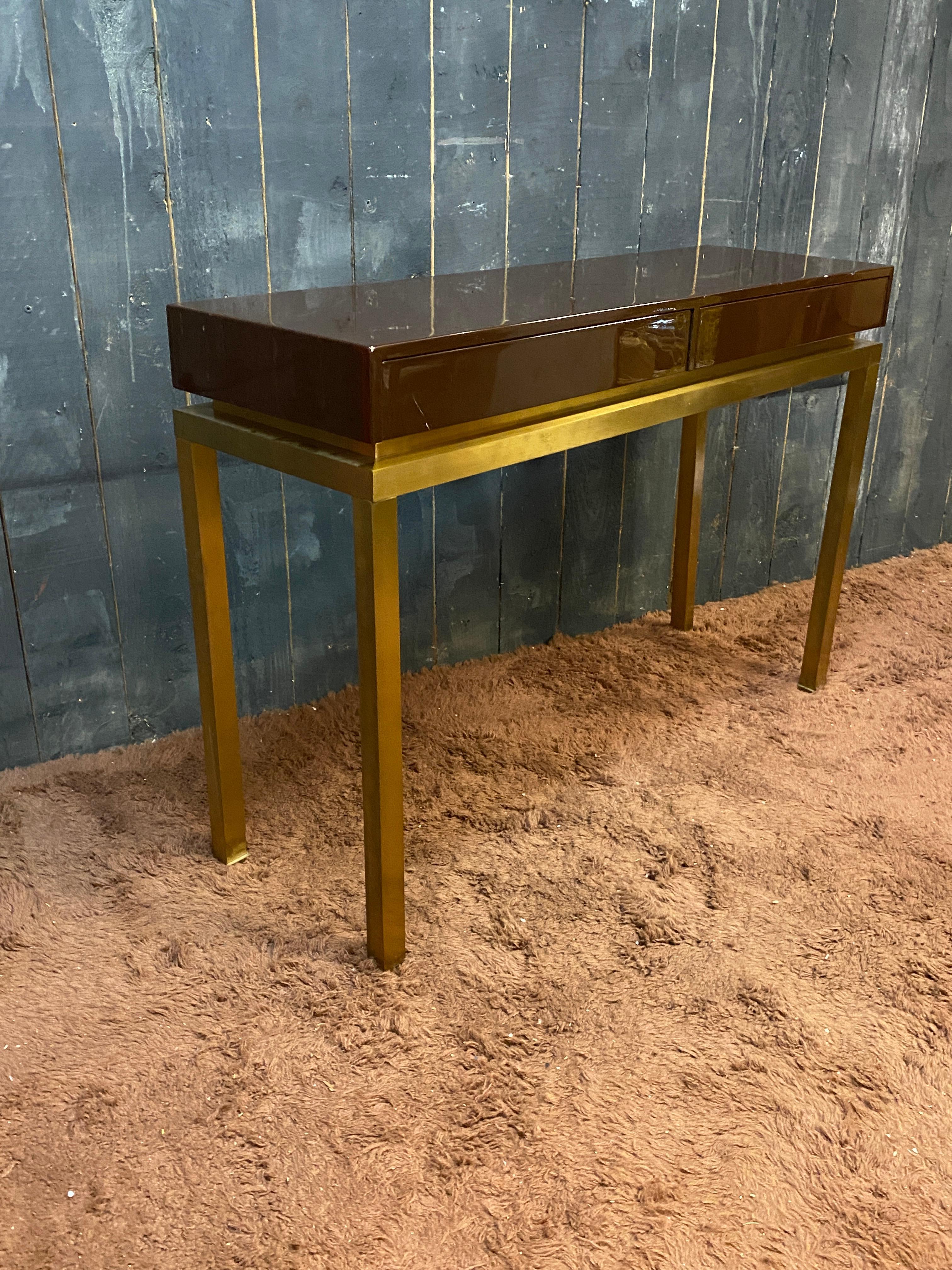 Guy Lefevre, elegant console in lacquered wood and brass, circa 1970 For Sale 8