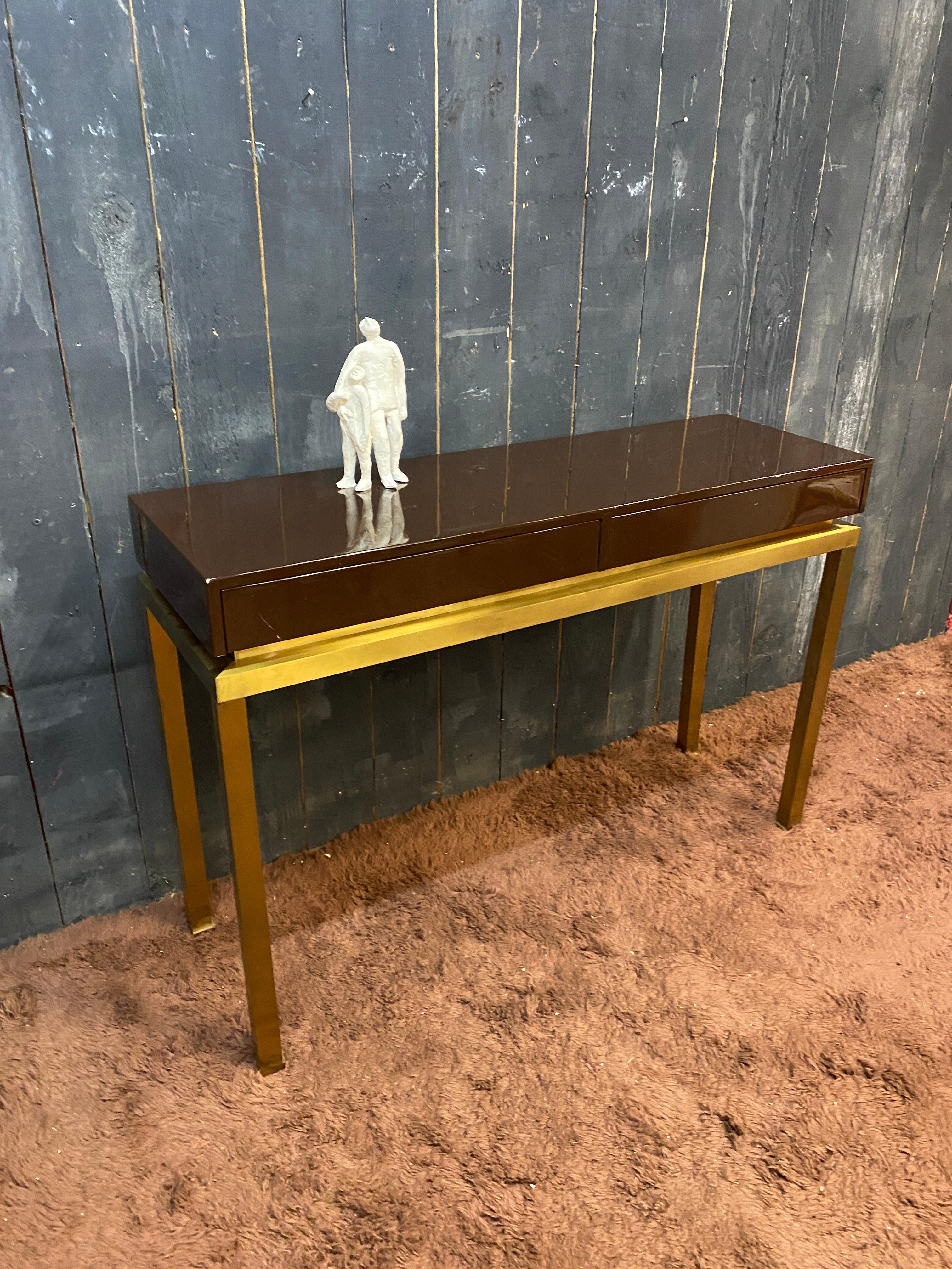 Guy Lefevre, elegant console in lacquered wood and brass, circa 1970 For Sale 9