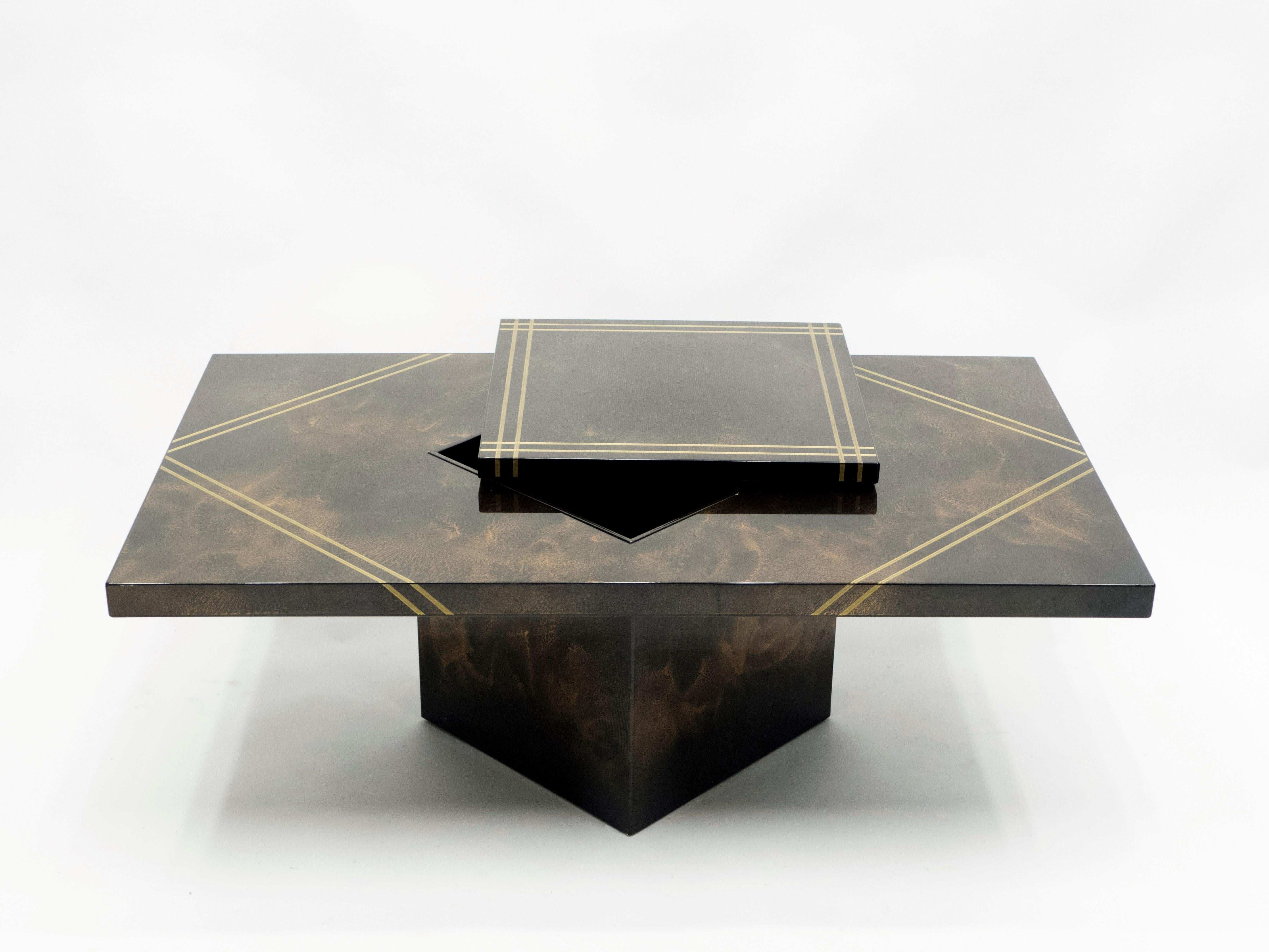 French Guy Lefevre for Ligne Roset Lacquered Brass Bar Coffee Table, 1970s