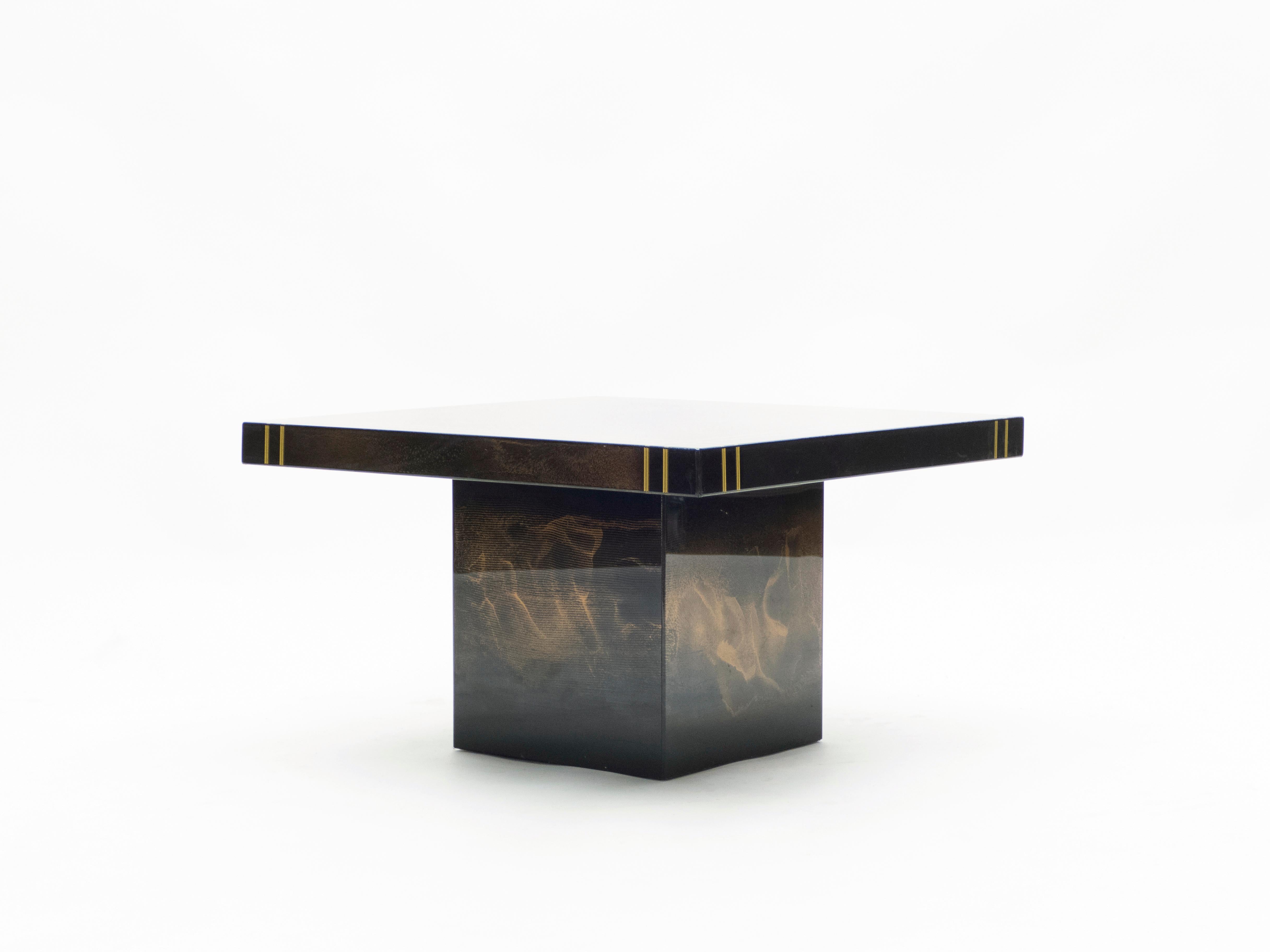 Guy Lefevre for Ligne Roset Pair of Lacquered Brass End Table, 1970s 9