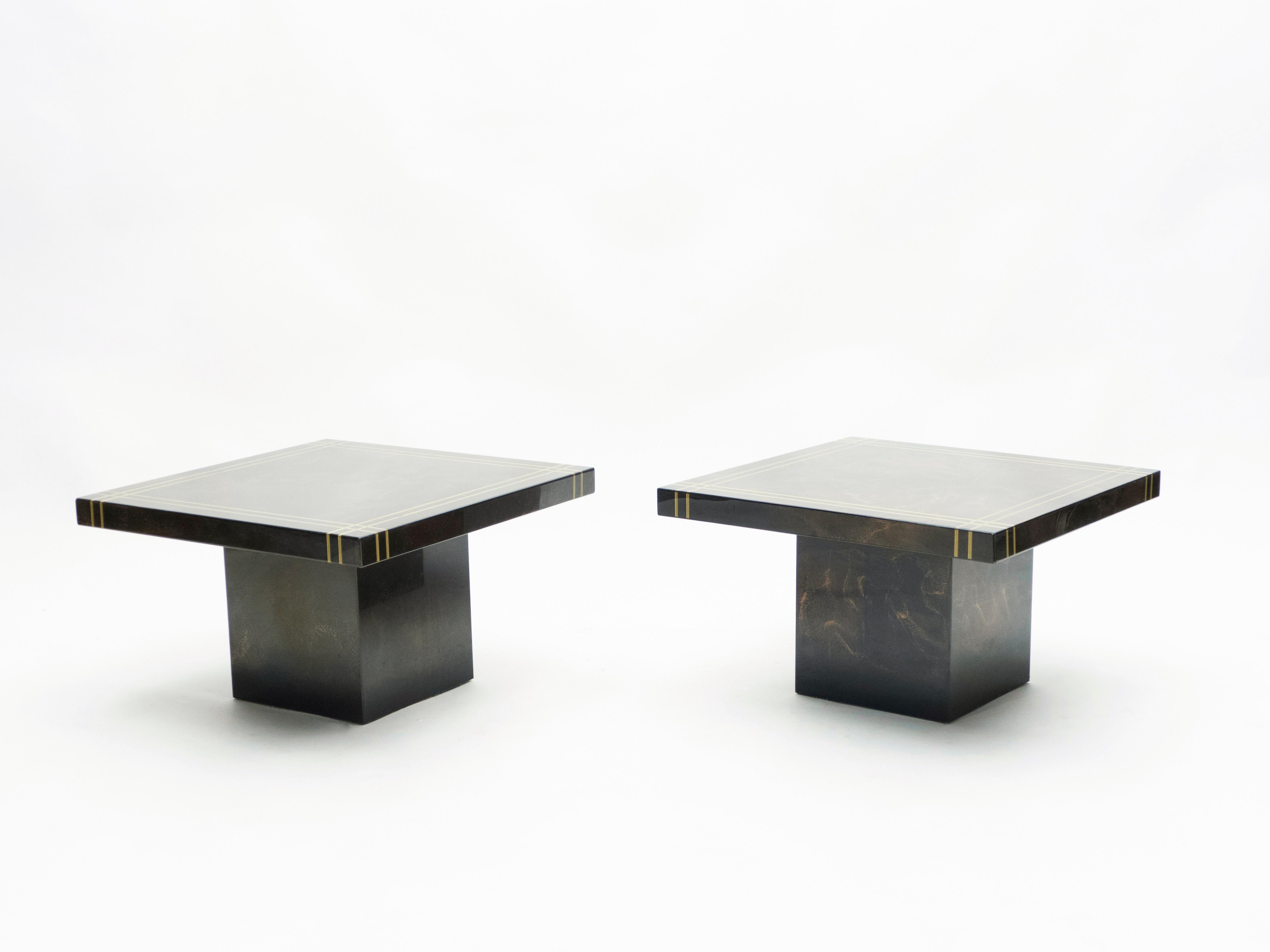 Guy Lefevre for Ligne Roset Pair of Lacquered Brass End Table, 1970s 11