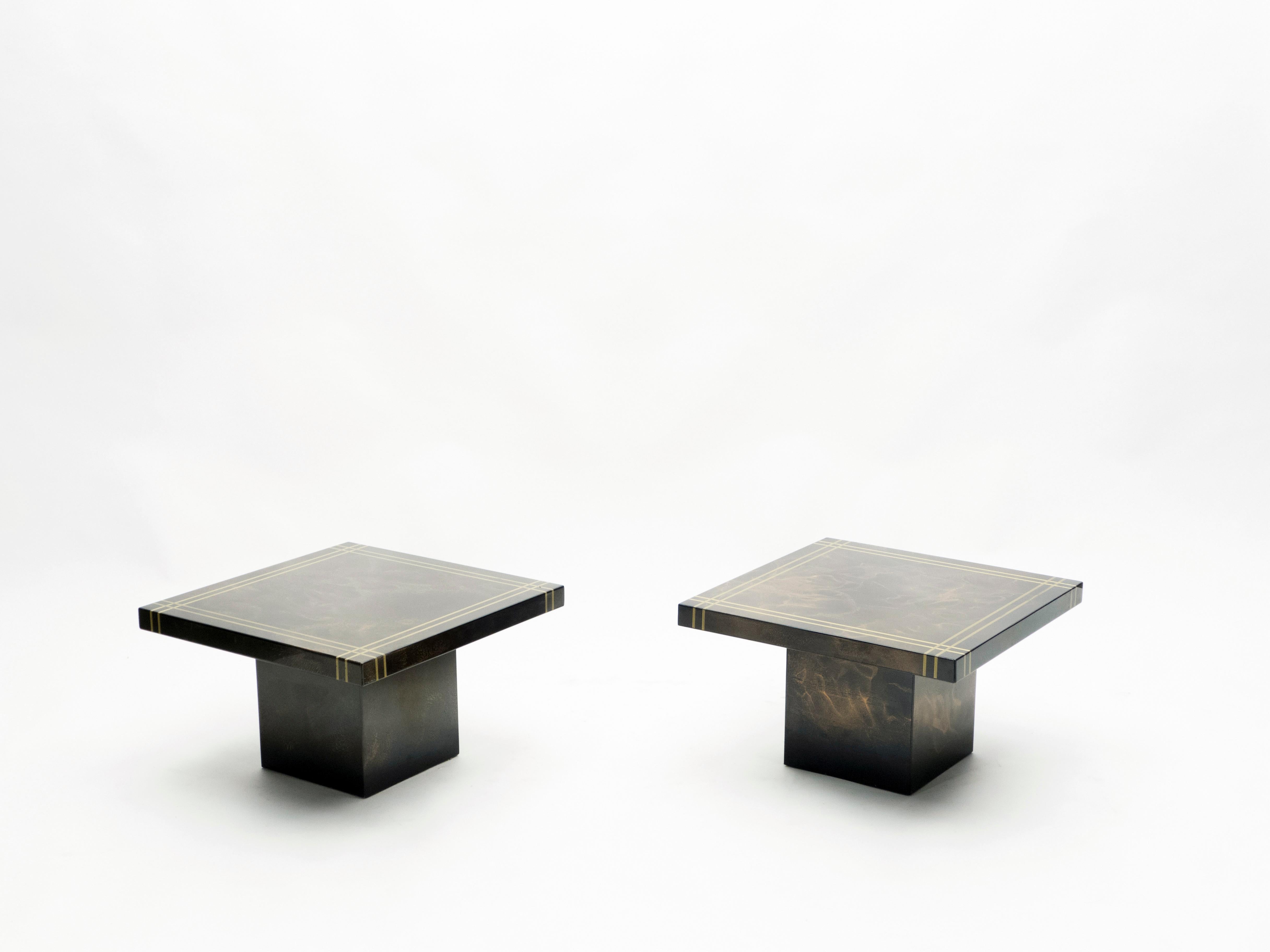 Guy Lefevre for Ligne Roset Pair of Lacquered Brass End Table, 1970s 12