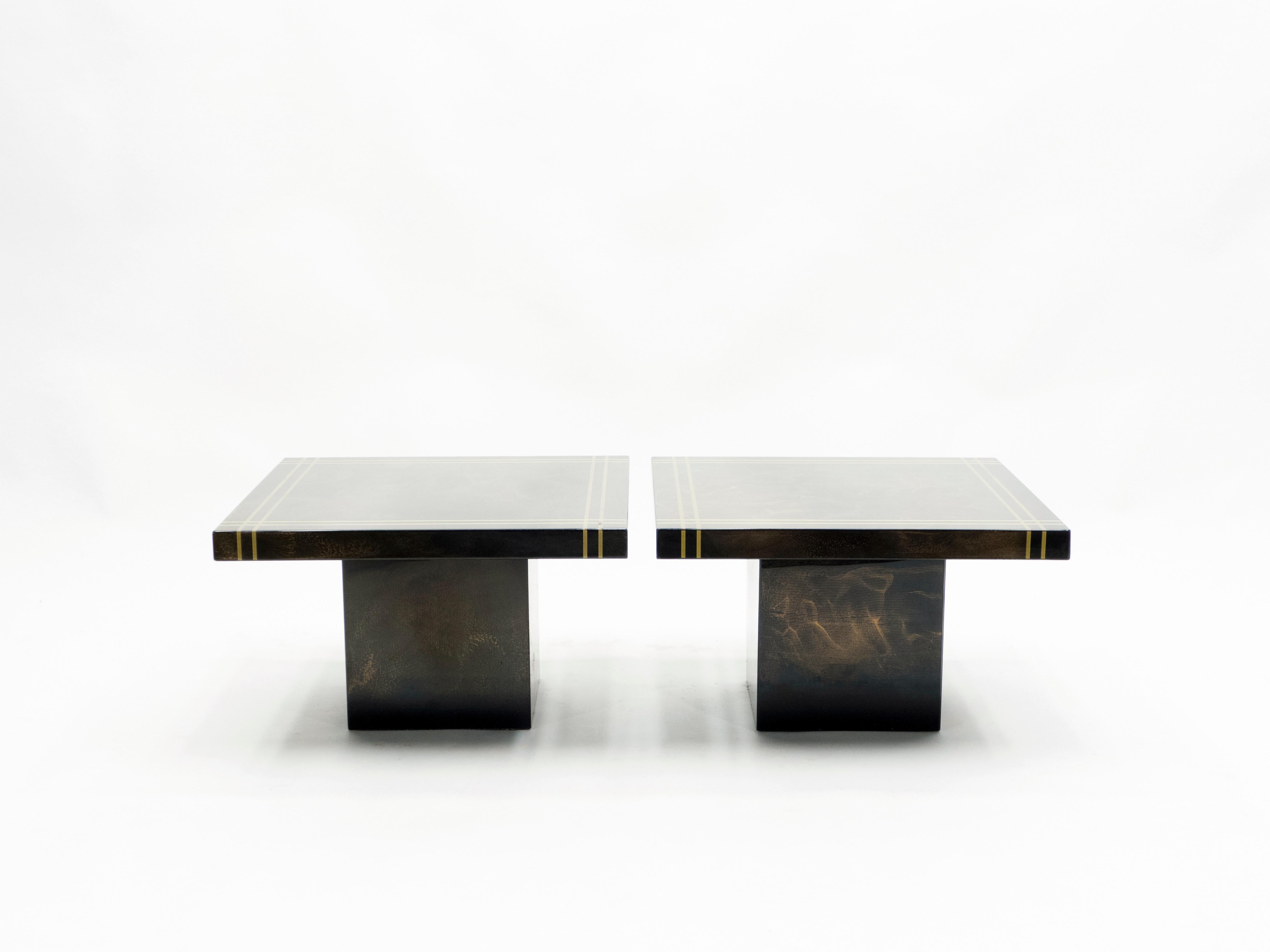 Guy Lefevre for Ligne Roset Pair of Lacquered Brass End Table, 1970s 13