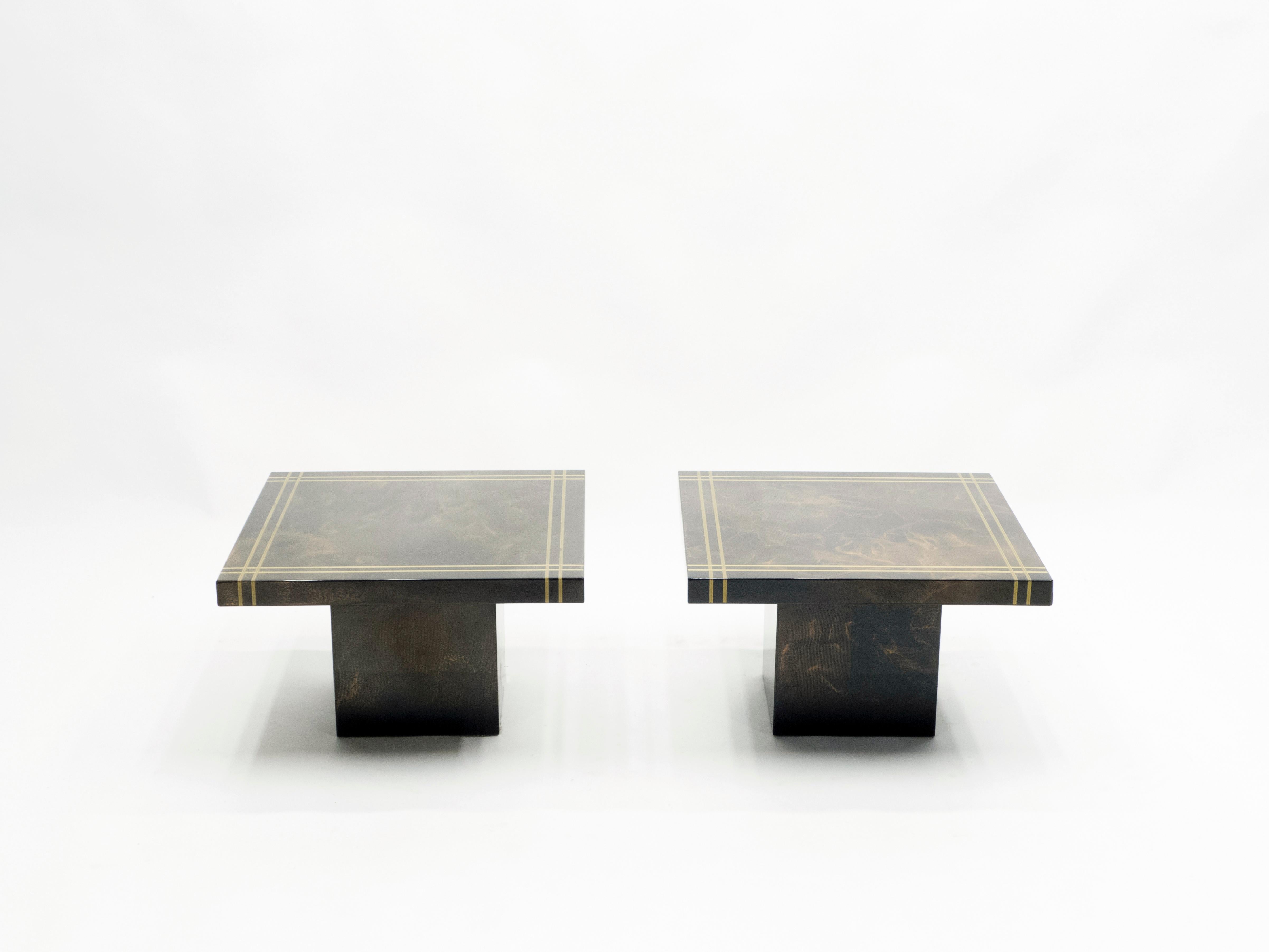 Guy Lefevre for Ligne Roset Pair of Lacquered Brass End Table, 1970s In Good Condition In Paris, IDF