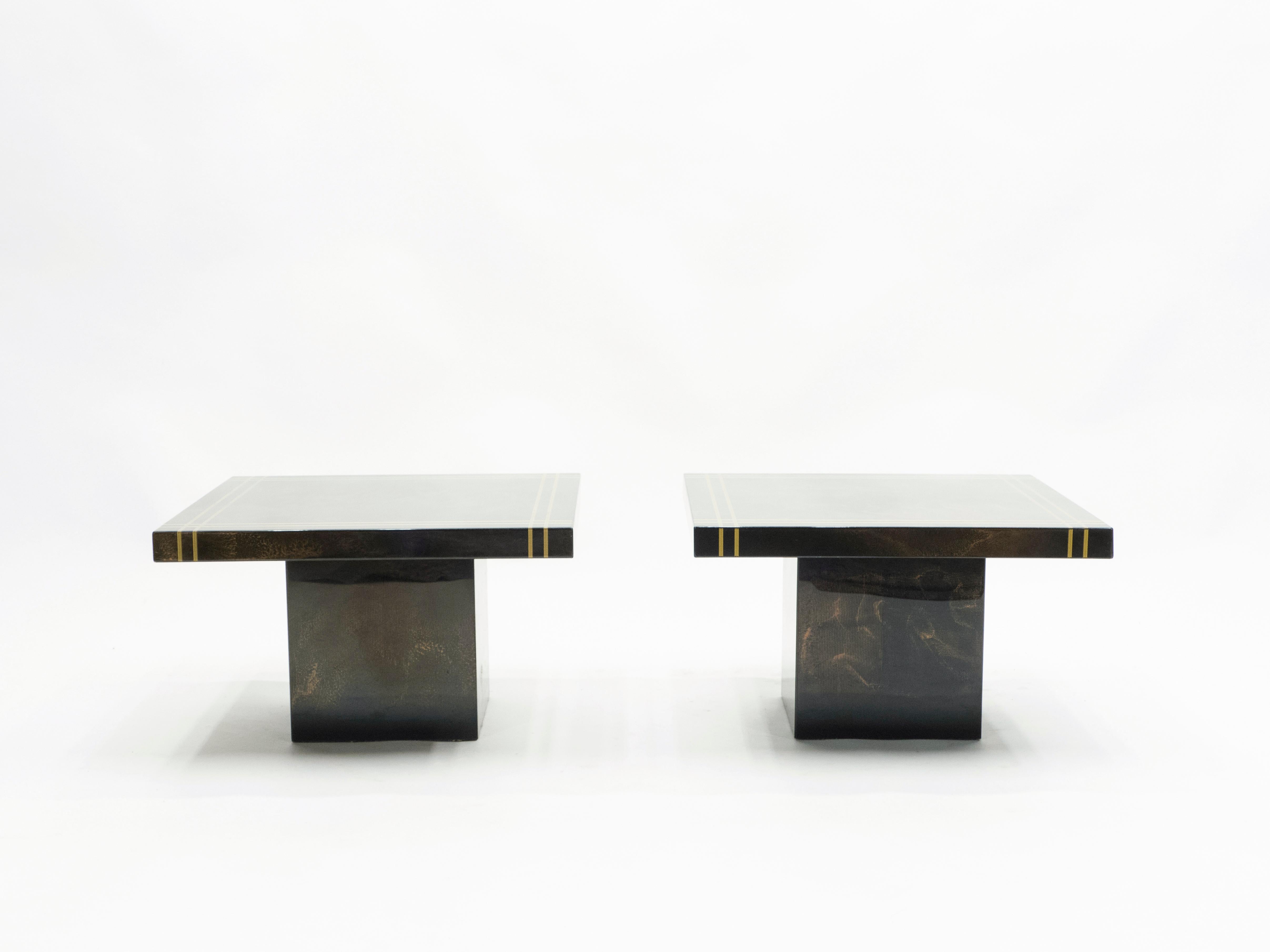 Late 20th Century Guy Lefevre for Ligne Roset Pair of Lacquered Brass End Table, 1970s