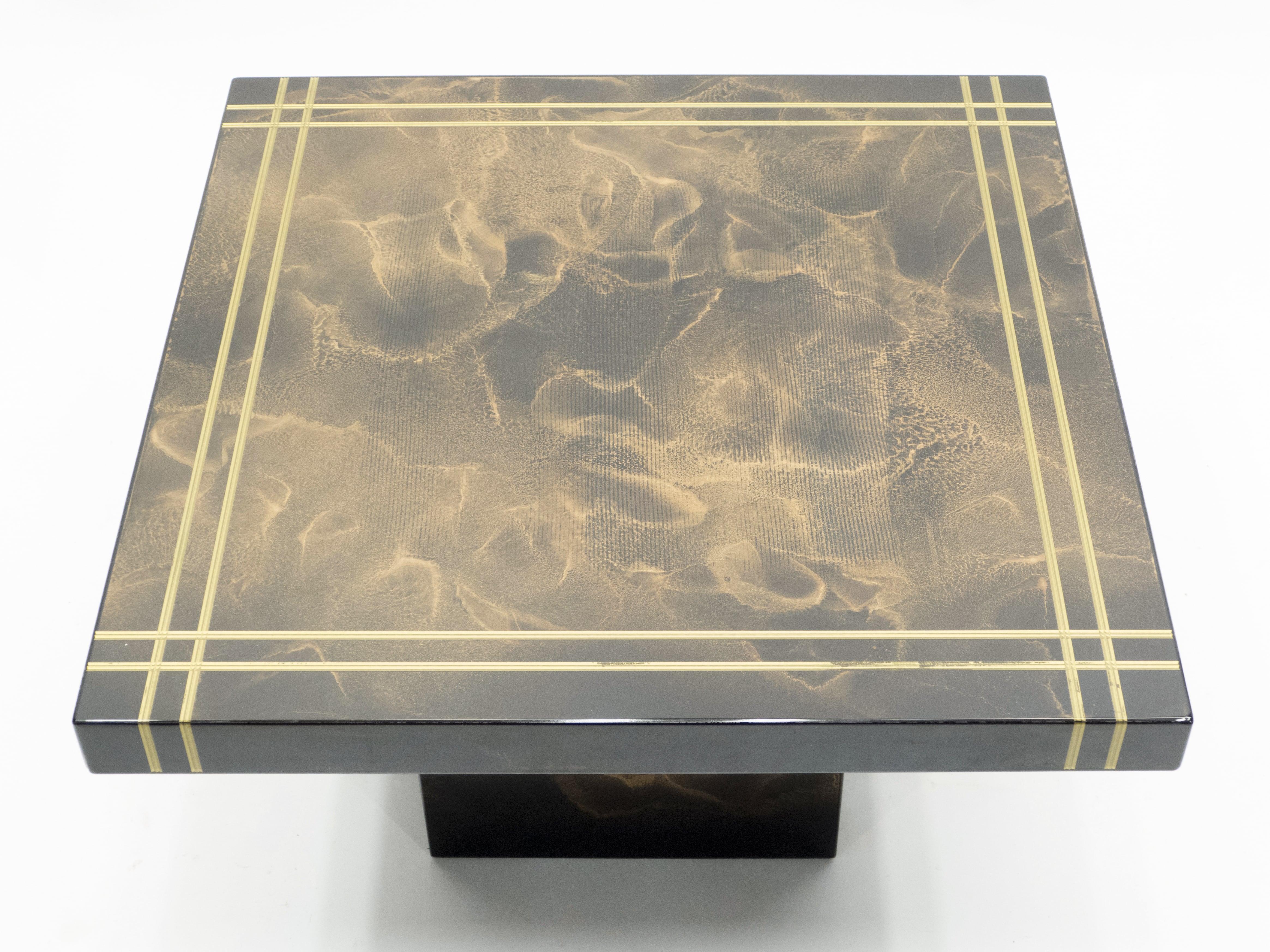 Guy Lefevre for Ligne Roset Pair of Lacquered Brass End Table, 1970s 1