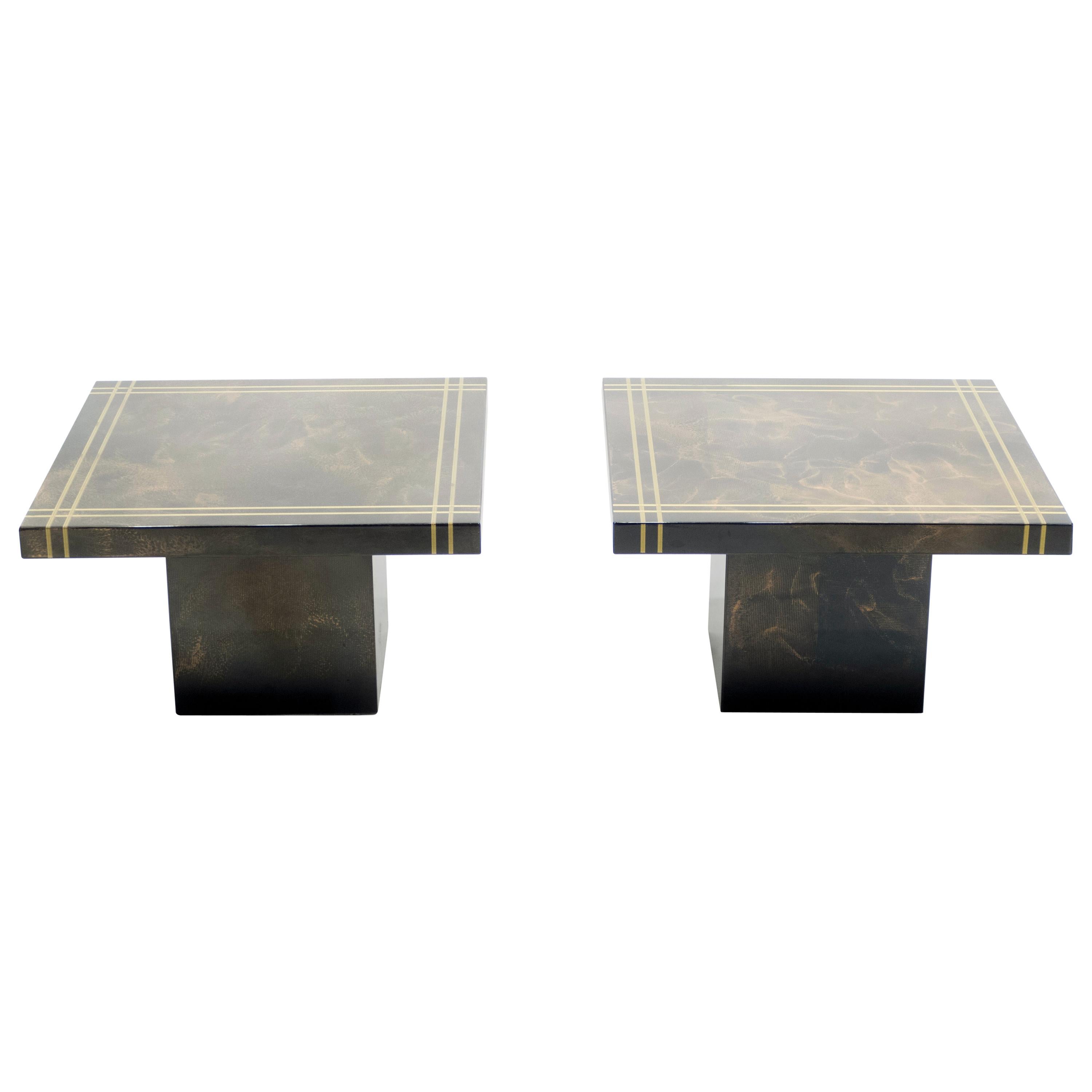 Guy Lefevre for Ligne Roset Pair of Lacquered Brass End Table, 1970s