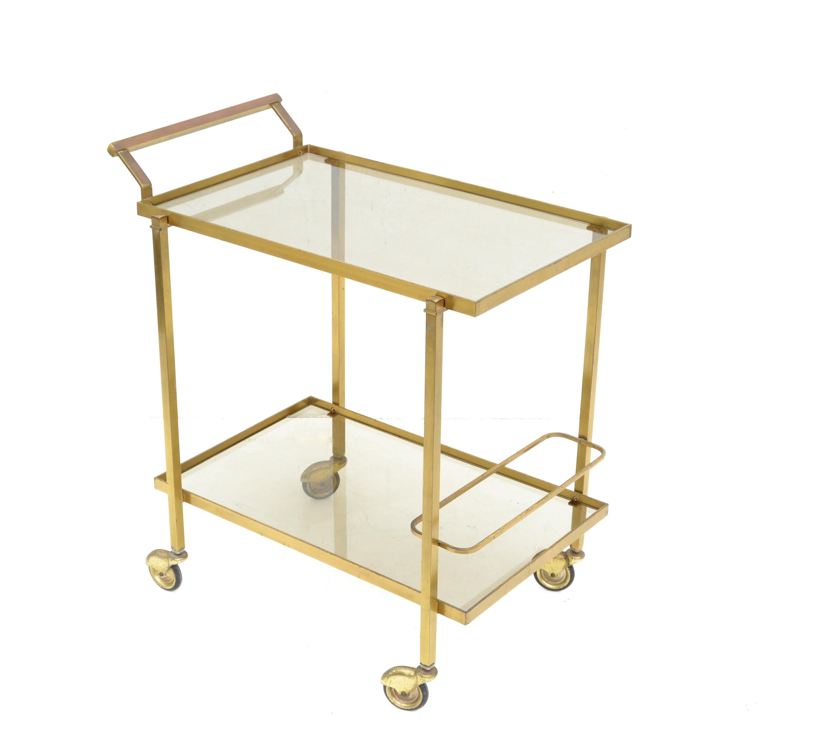 Guy Lefevre for Maison Jansen Bar Cart Brass & Glass French Mid-Century Modern 1