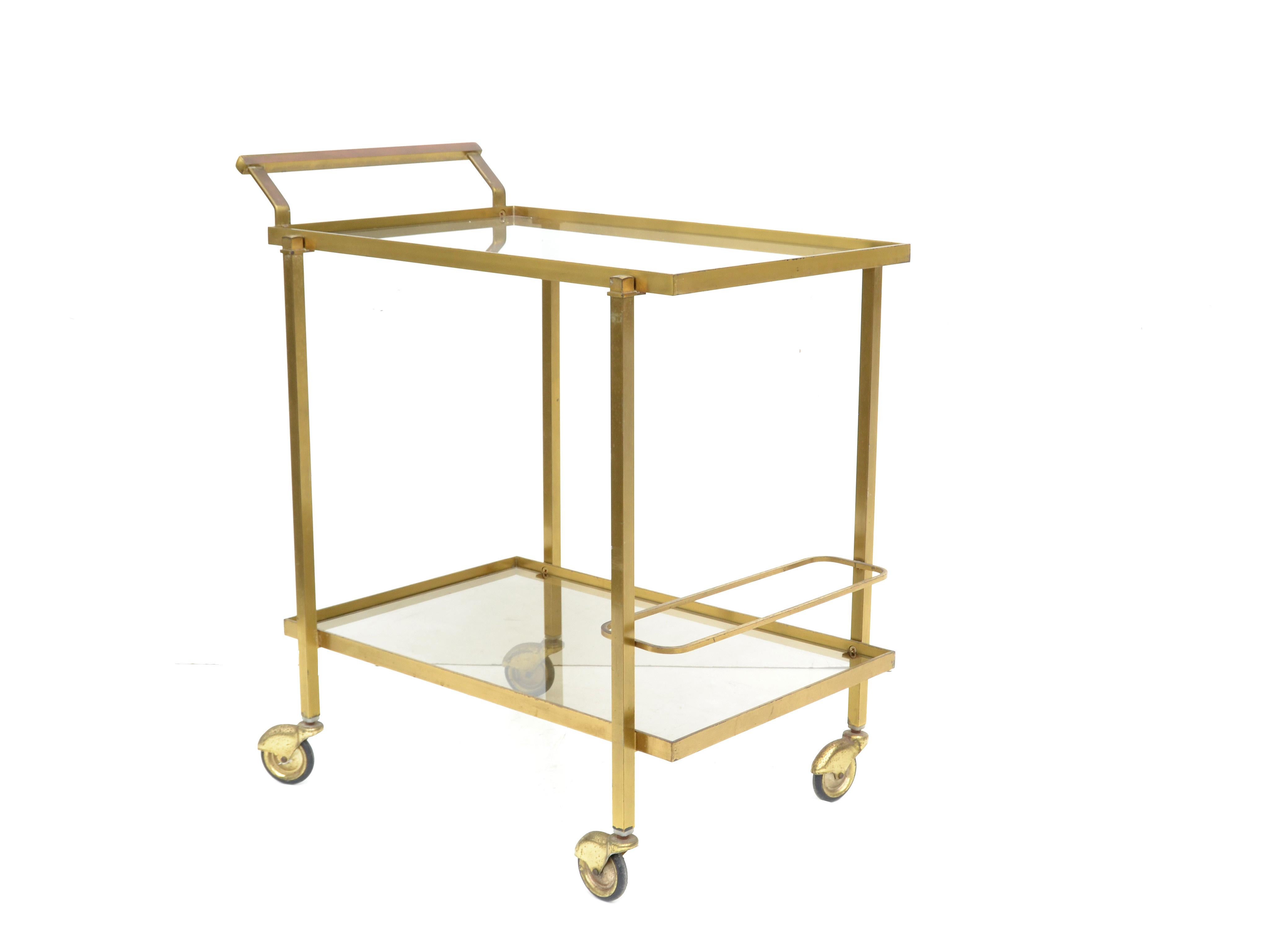 Guy Lefevre for Maison Jansen Bar Cart Brass & Glass French Mid-Century Modern 2