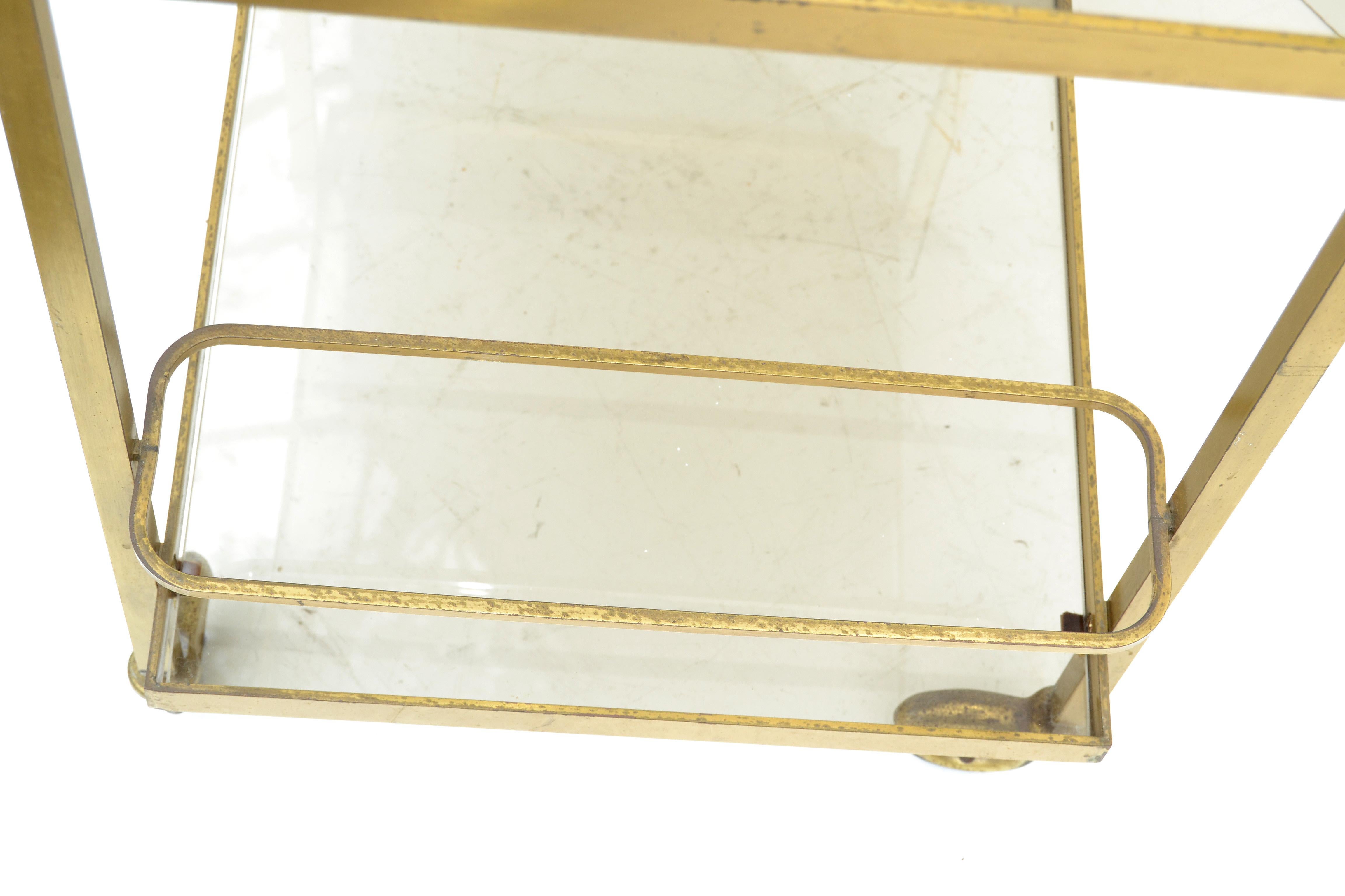 Guy Lefevre for Maison Jansen Bar Cart Brass & Glass French Mid-Century Modern 3