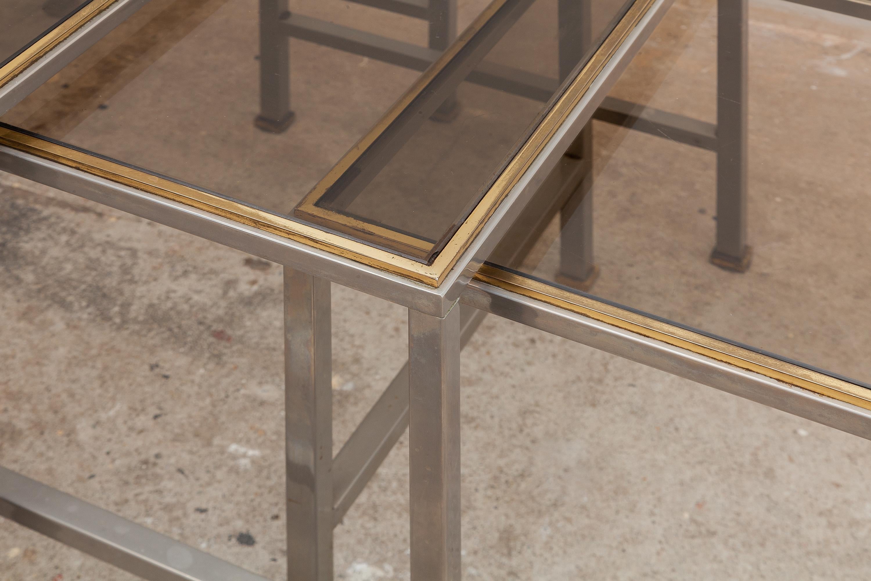 Guy Lefevre for Maison Jansen Brass and Chrome Glass Top Side Tables, 1970 In Good Condition In Antwerp, BE