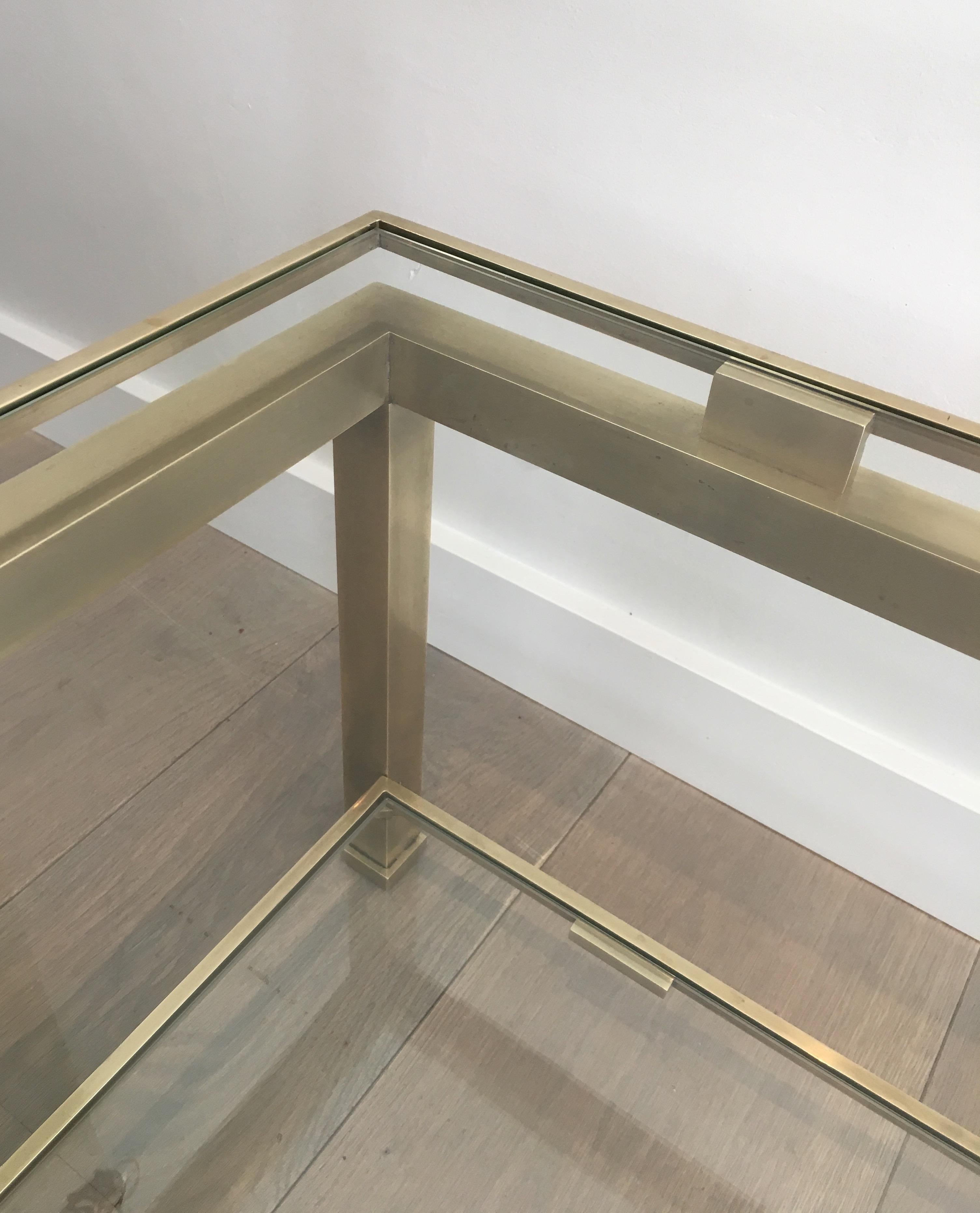 Guy Lefèvre for Maison Jansen, Brass Coffee Table with 2 Glass Shelves 5