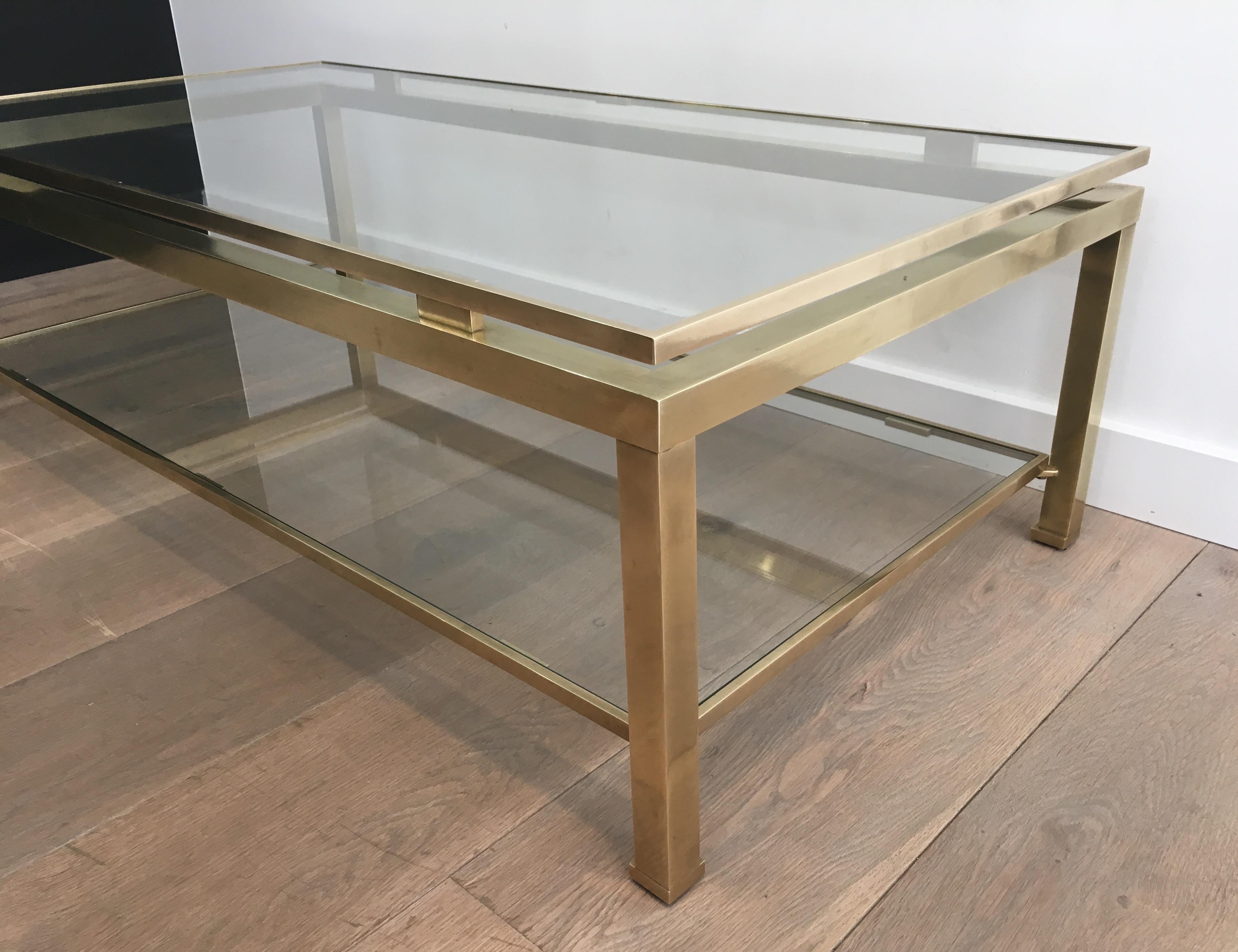 Guy Lefèvre for Maison Jansen, Brass Coffee Table with 2 Glass Shelves 8