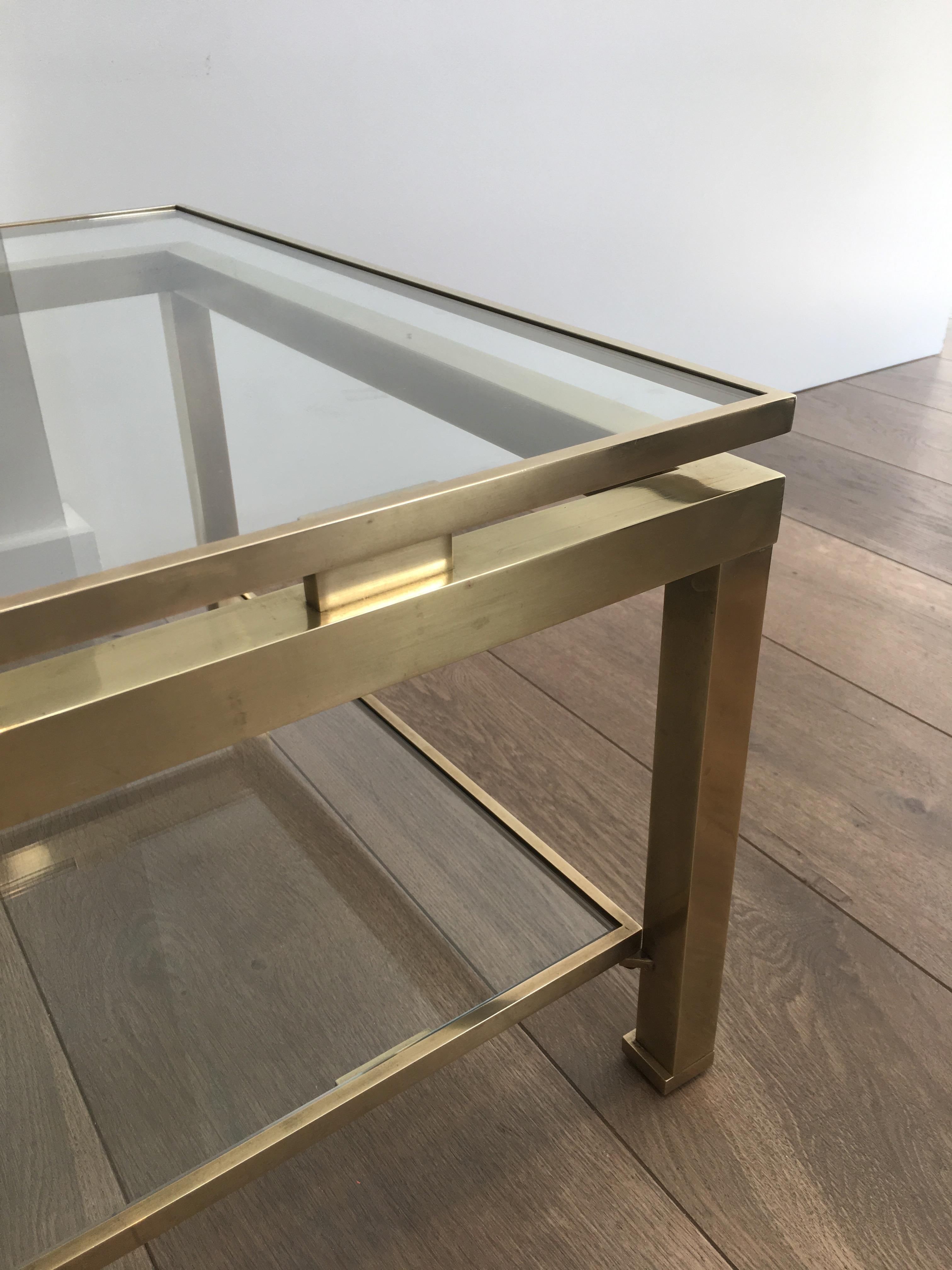 Guy Lefèvre for Maison Jansen, Brass Coffee Table with 2 Glass Shelves 9