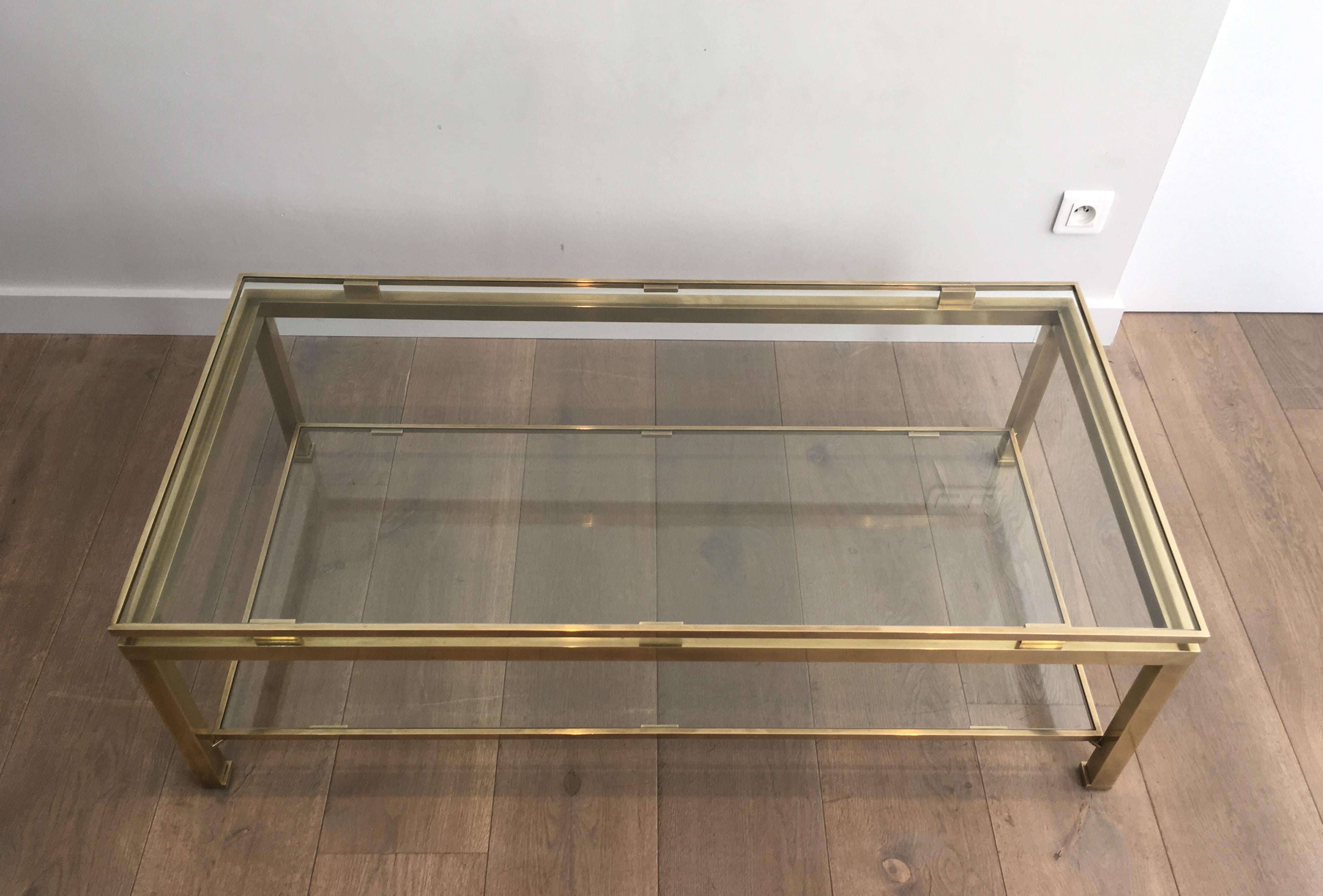 Guy Lefèvre for Maison Jansen, Brass Coffee Table with 2 Glass Shelves 13