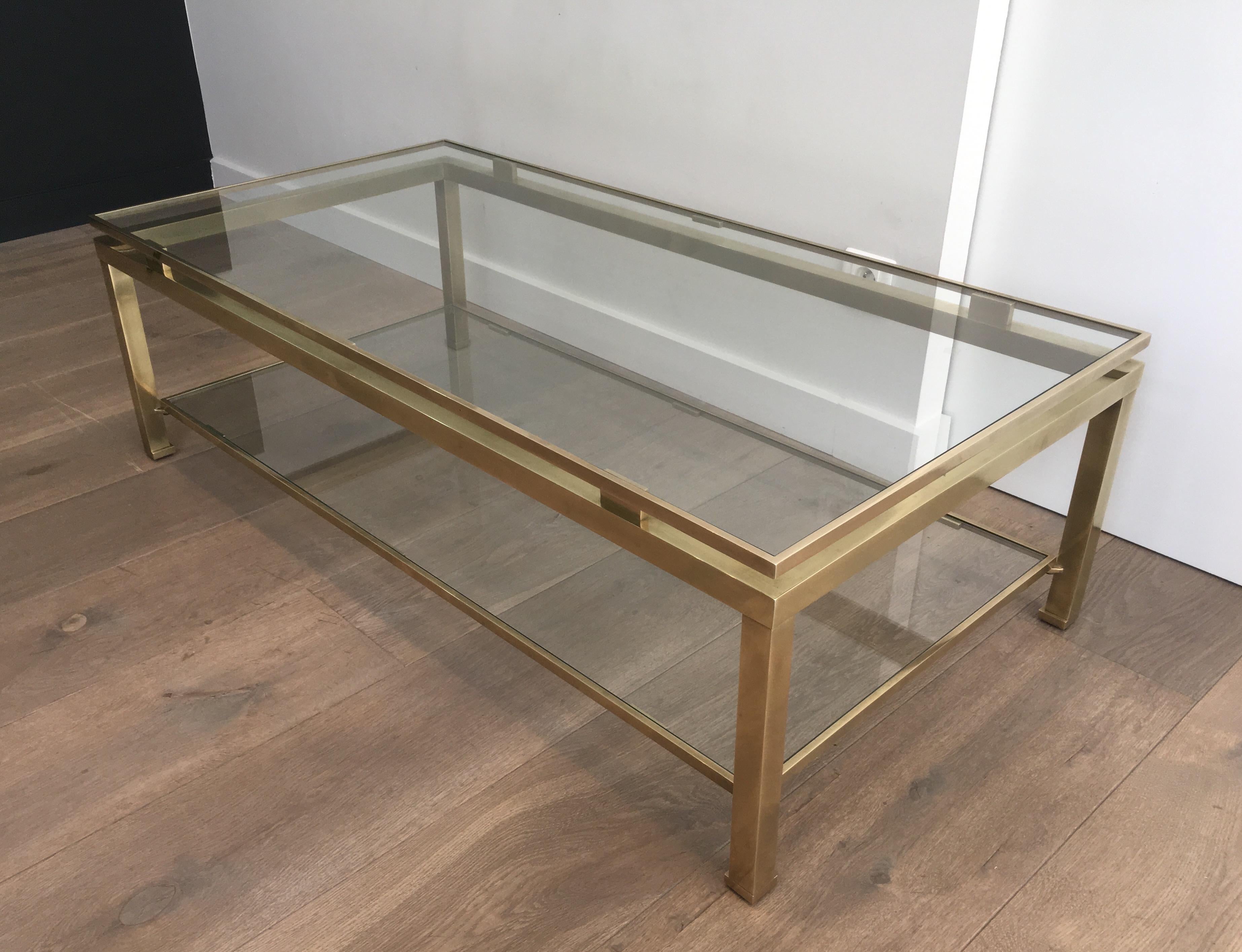 Guy Lefèvre for Maison Jansen, Brass Coffee Table with 2 Glass Shelves 14