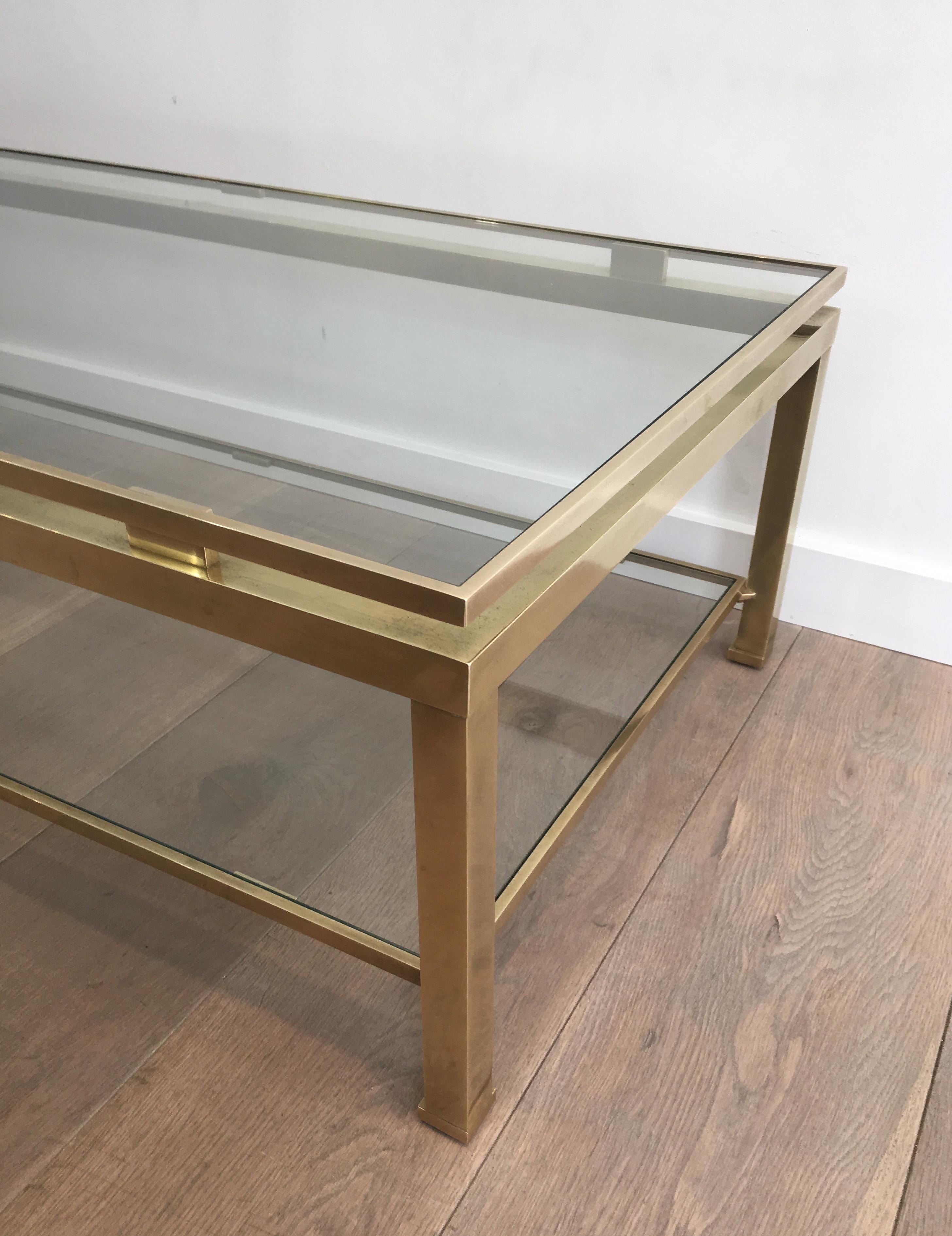 Late 20th Century Guy Lefèvre for Maison Jansen, Brass Coffee Table with 2 Glass Shelves