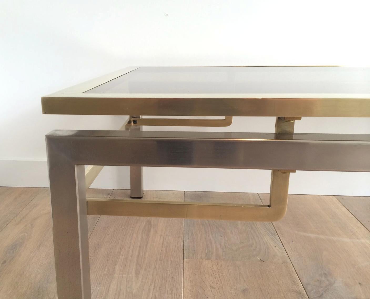 Guy Lefèvre for Maison Jansen, Brushed Steel and Brass Coffee Table, French For Sale 2