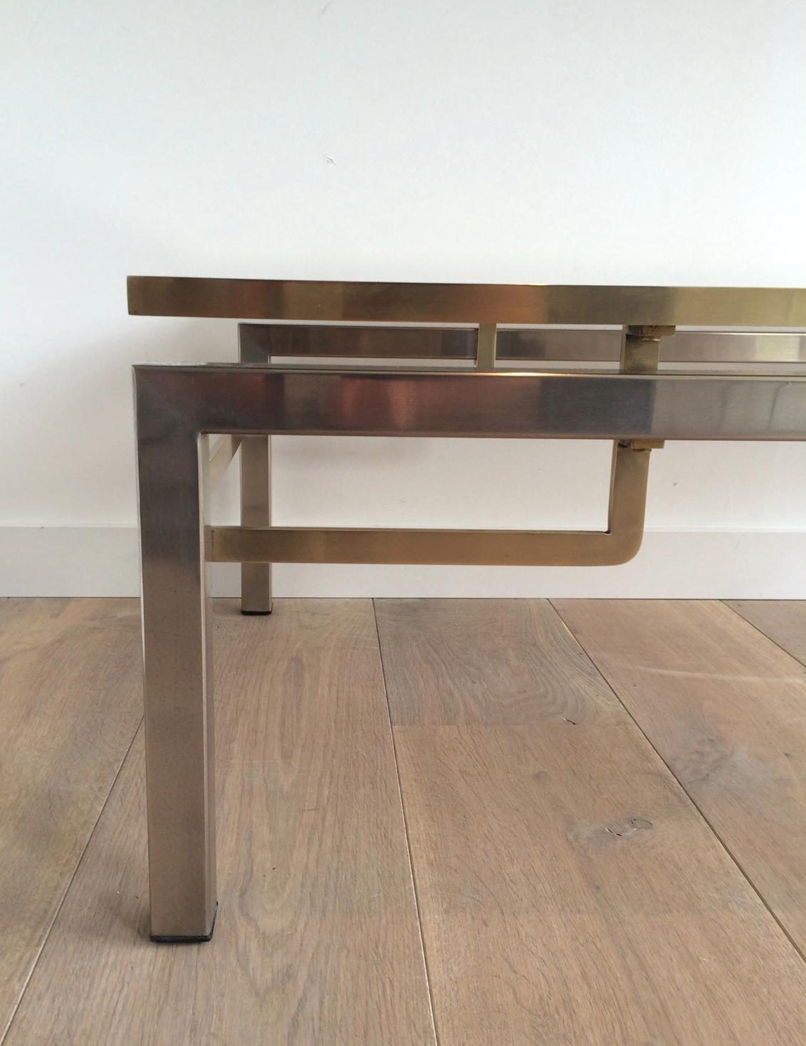 Guy Lefèvre for Maison Jansen, Brushed Steel and Brass Coffee Table, French For Sale 3