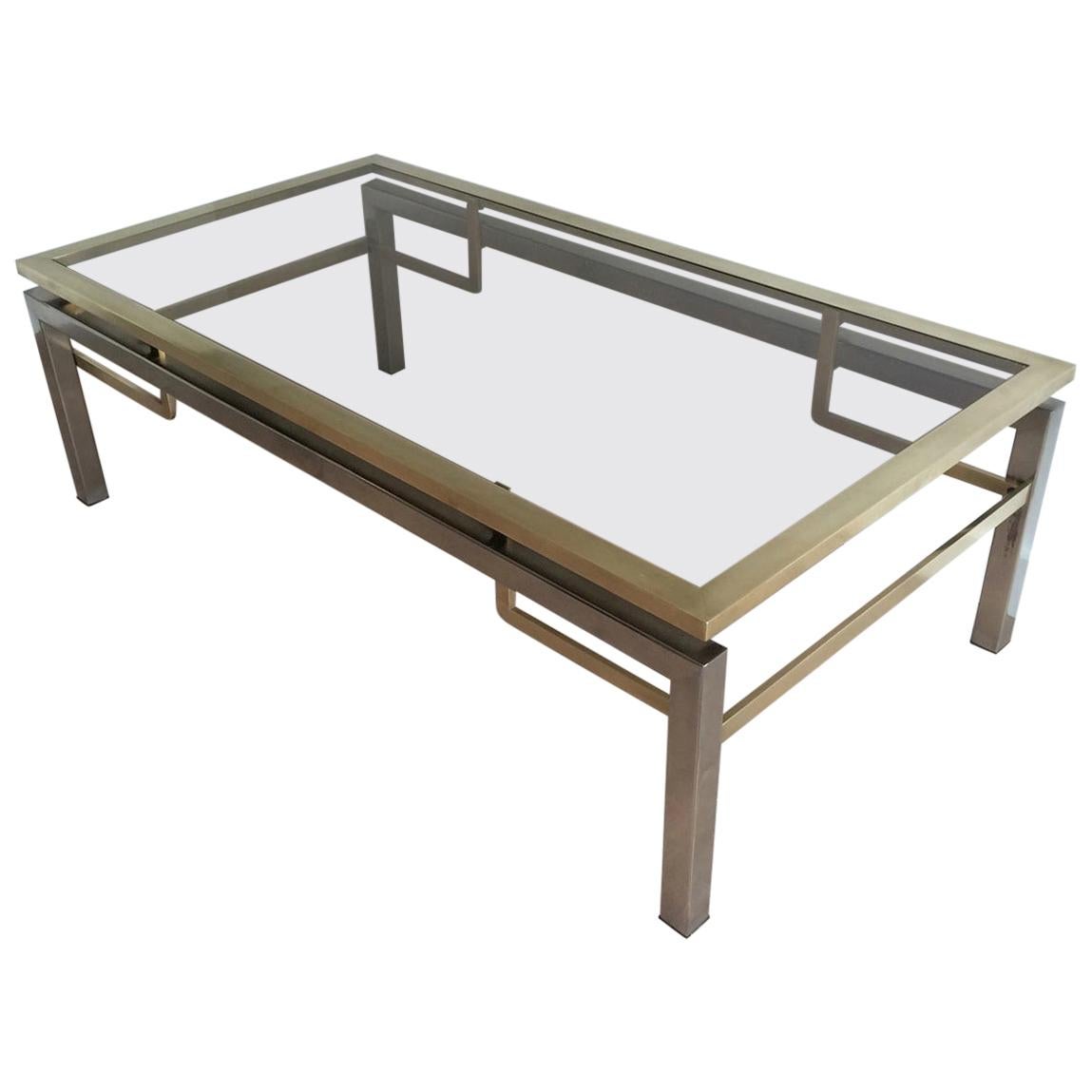 Guy Lefèvre for Maison Jansen, Brushed Steel and Brass Coffee Table, French