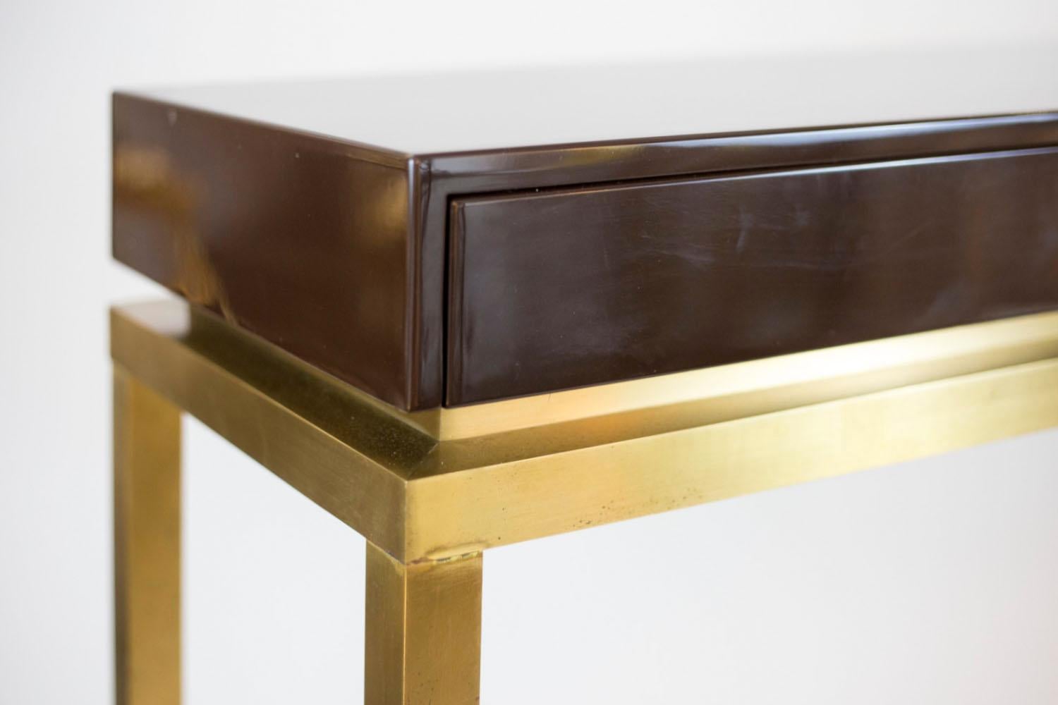 Late 20th Century Guy Lefèvre for Maison Jansen, Lacquer and Brass Console, 1970s