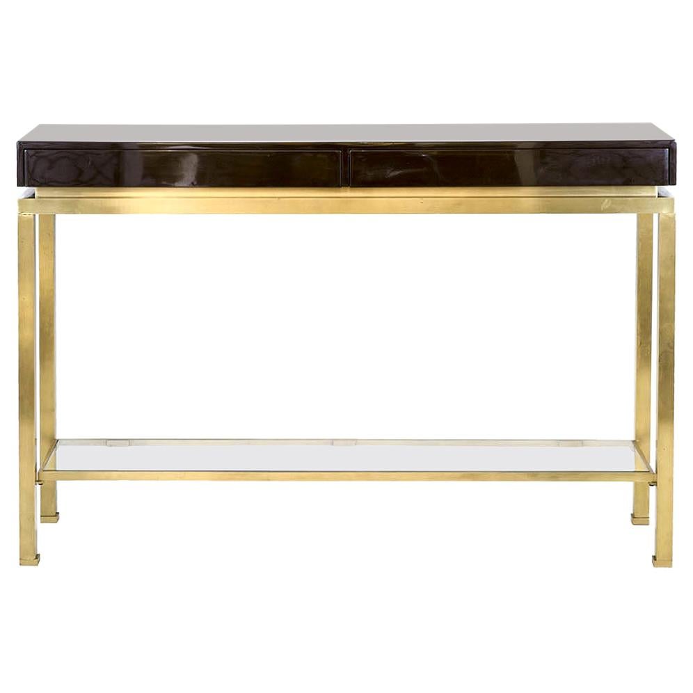 Guy Lefèvre for Maison Jansen, Lacquer and Brass Console, 1970s