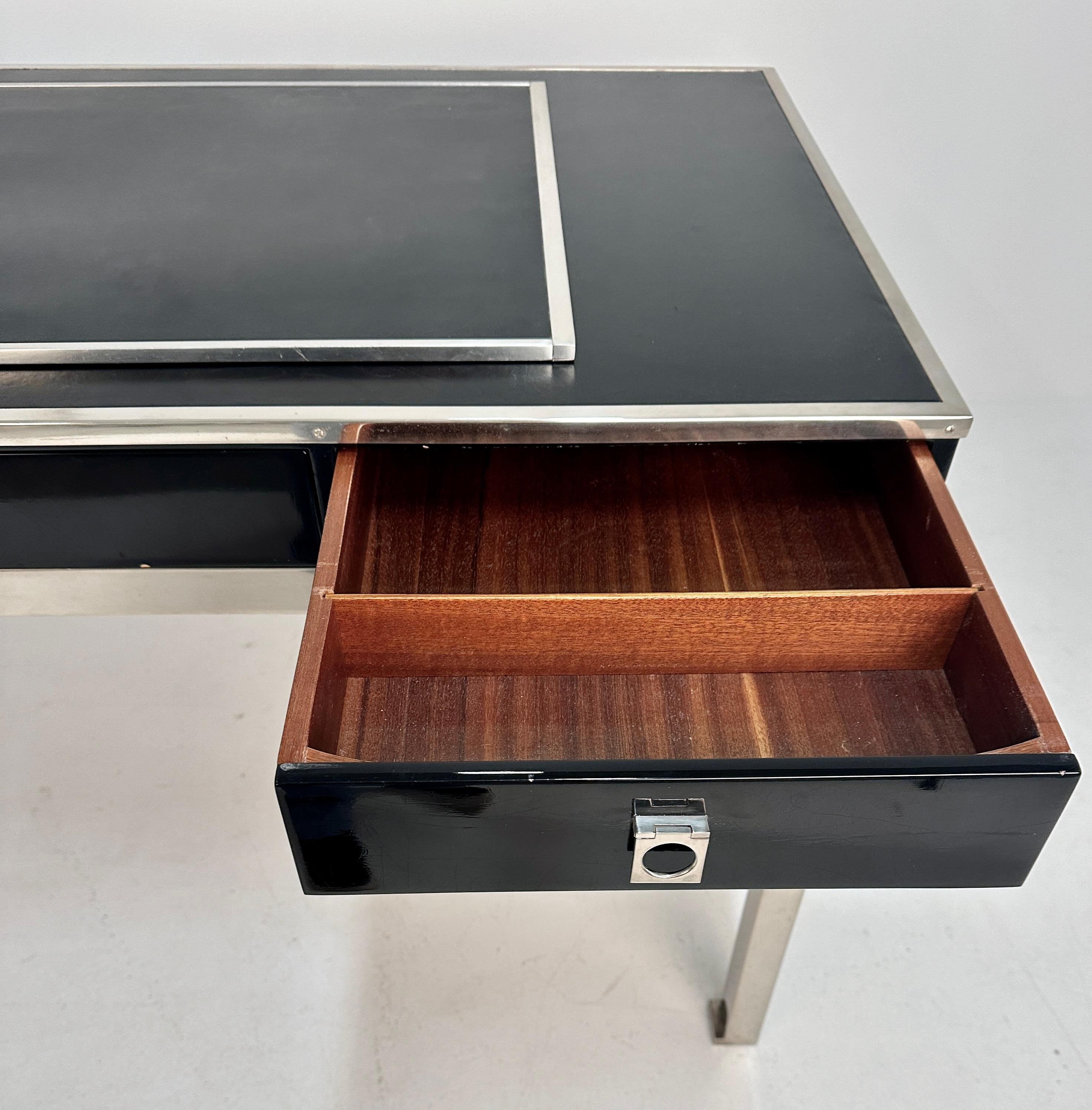 Guy LeFevre for Maison Jansen Lacquered Wood w/ Leather Desk, France C 1970s For Sale 6