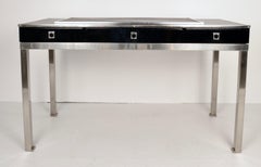 Guy Lefevre per Maison Jansen Scrivania in legno laccato e pelle, Francia C.C. anni '70