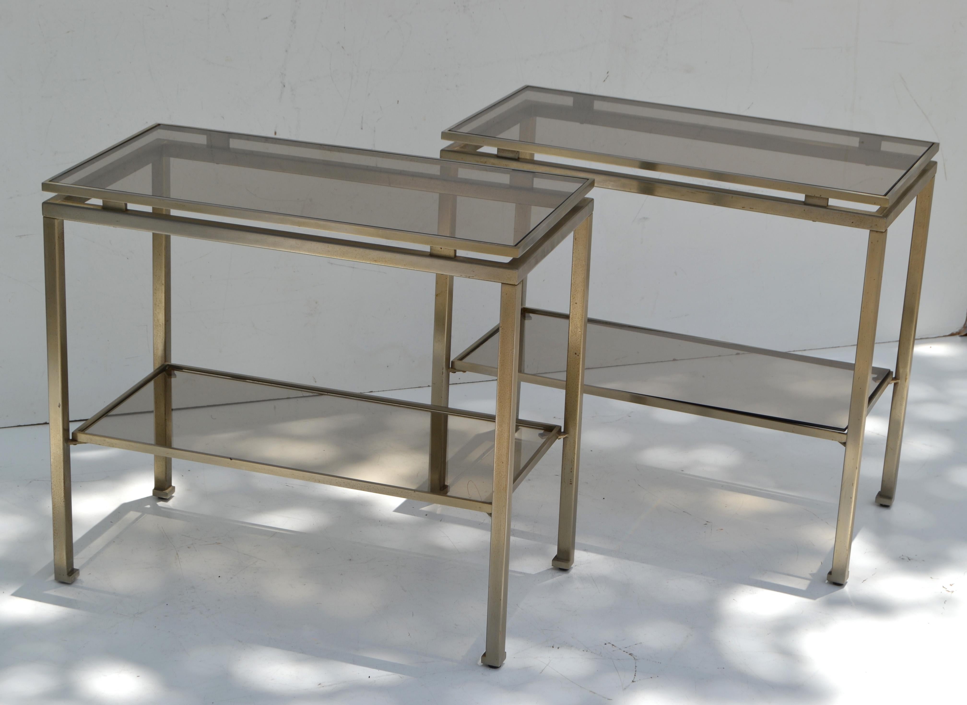 Guy Lefevre for Maison Jansen Nickel & Glass Top Side, End Table France, Pair 3