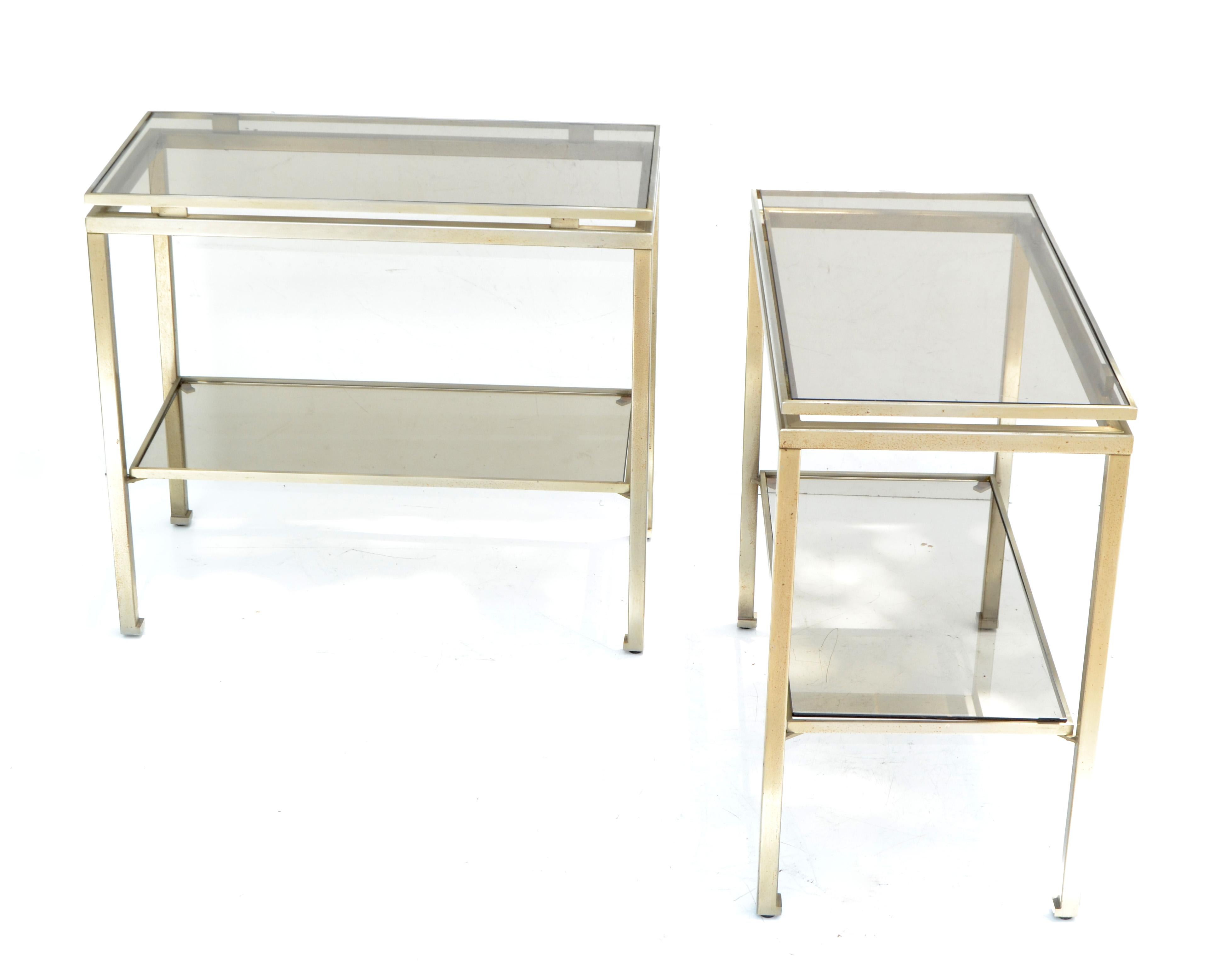 Late 20th Century Guy Lefevre for Maison Jansen Nickel & Glass Top Side, End Table France, Pair