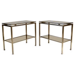 Guy Lefevre for Maison Jansen Nickel & Glass Top Side, End Table France, Pair