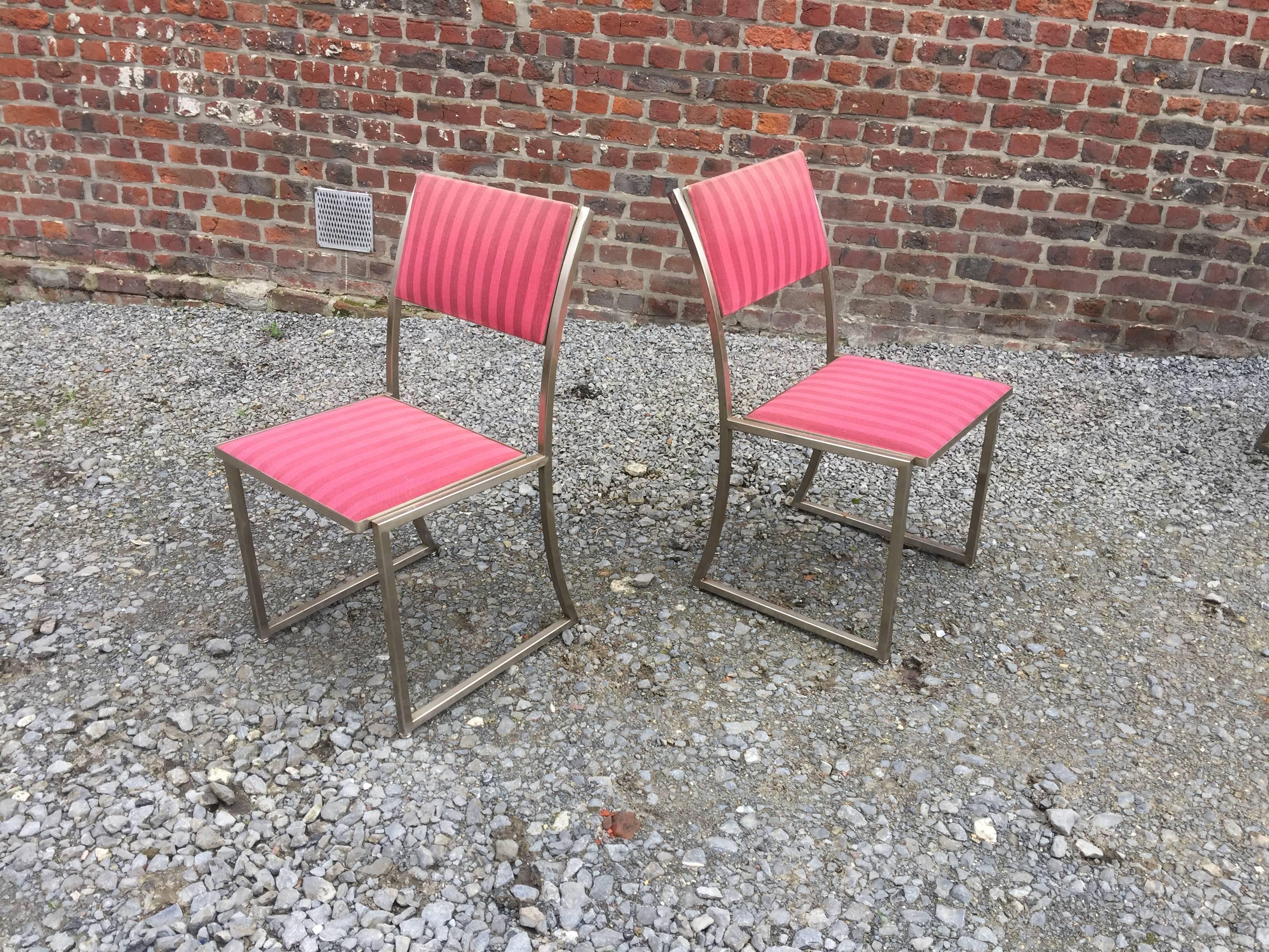 Mid-Century Modern Guy Lefevre pour Maison Jansen  Six chaises en acier en vente