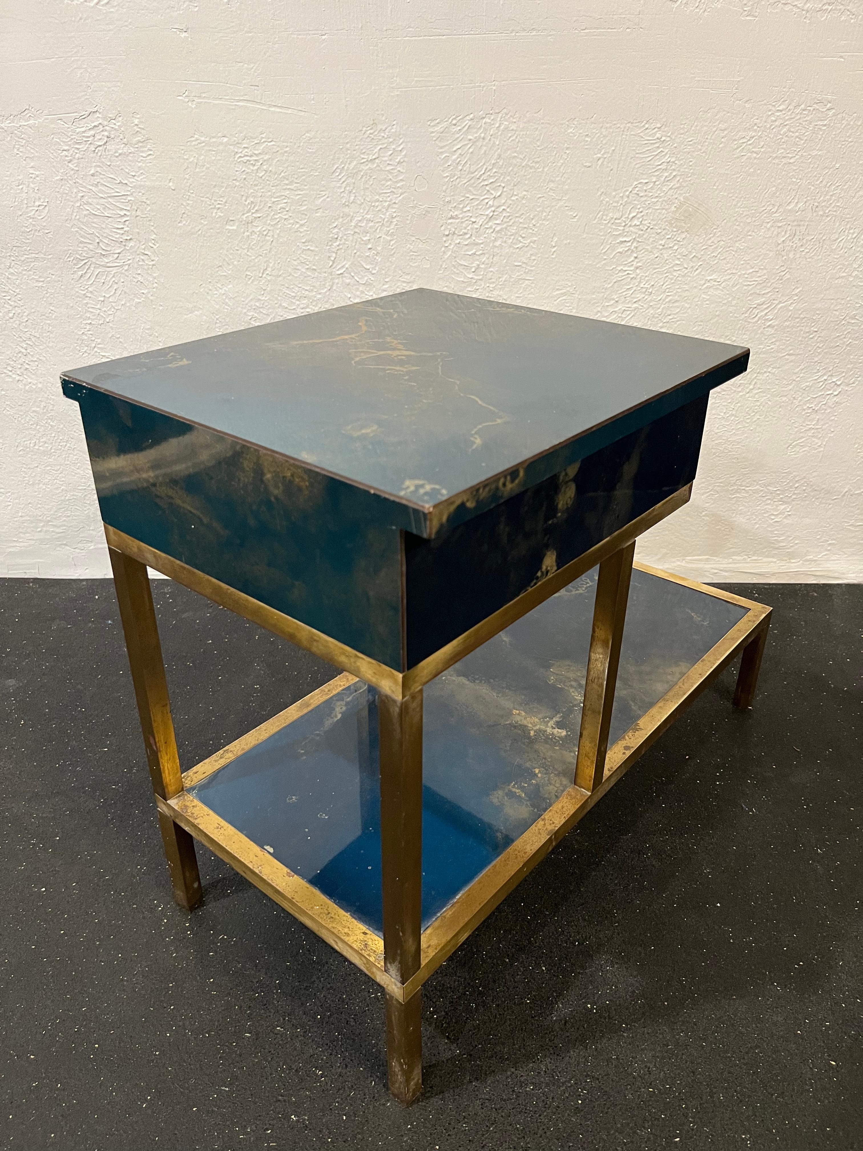 Guy Lefevre for Maison Jansen Two-Tiered Lacquered and Bronze Tables, a Pair For Sale 2