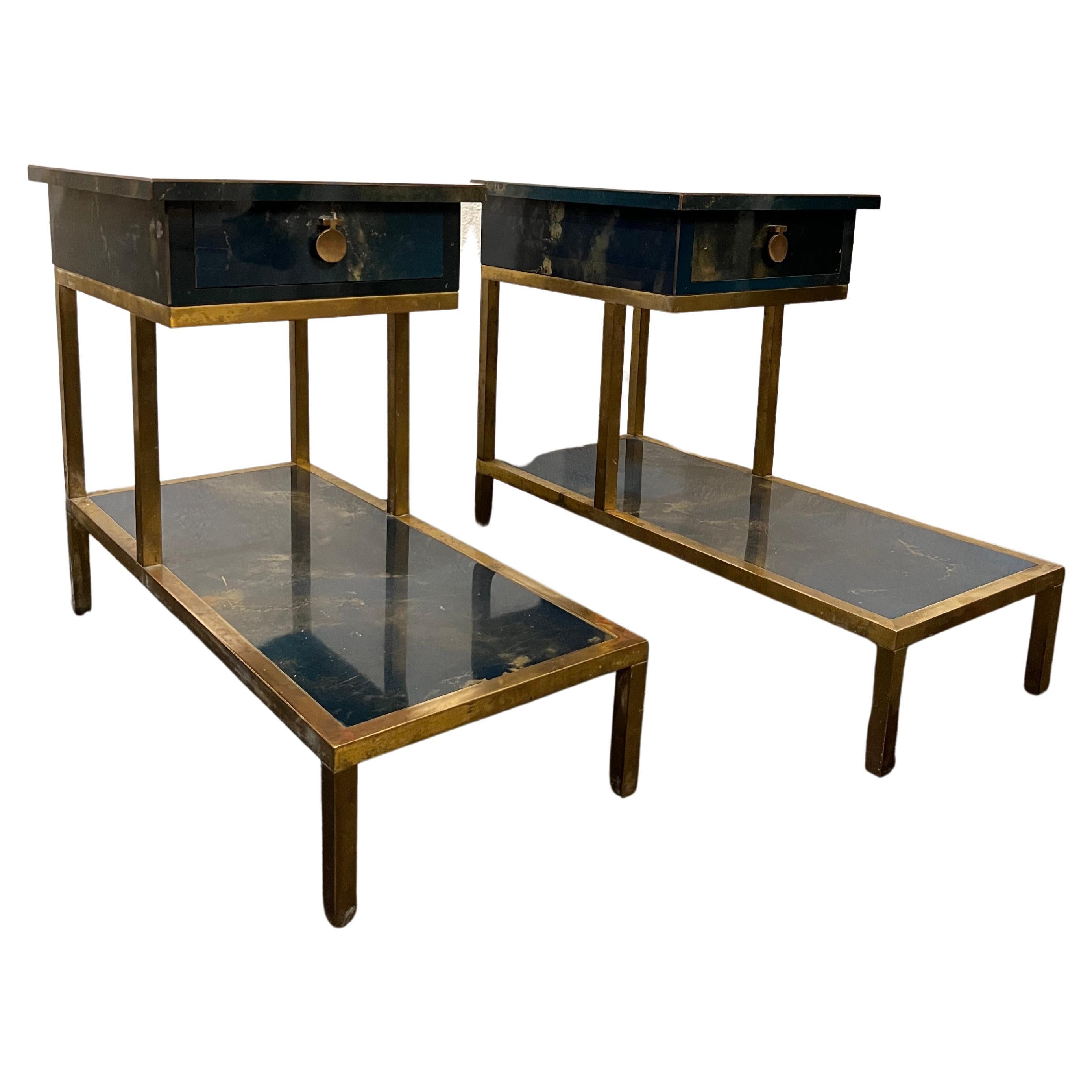 Guy Lefevre for Maison Jansen Two-Tiered Lacquered and Bronze Tables, a Pair For Sale