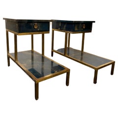 Guy Lefevre for Maison Jansen Two-Tiered Lacquered and Bronze Tables, a Pair