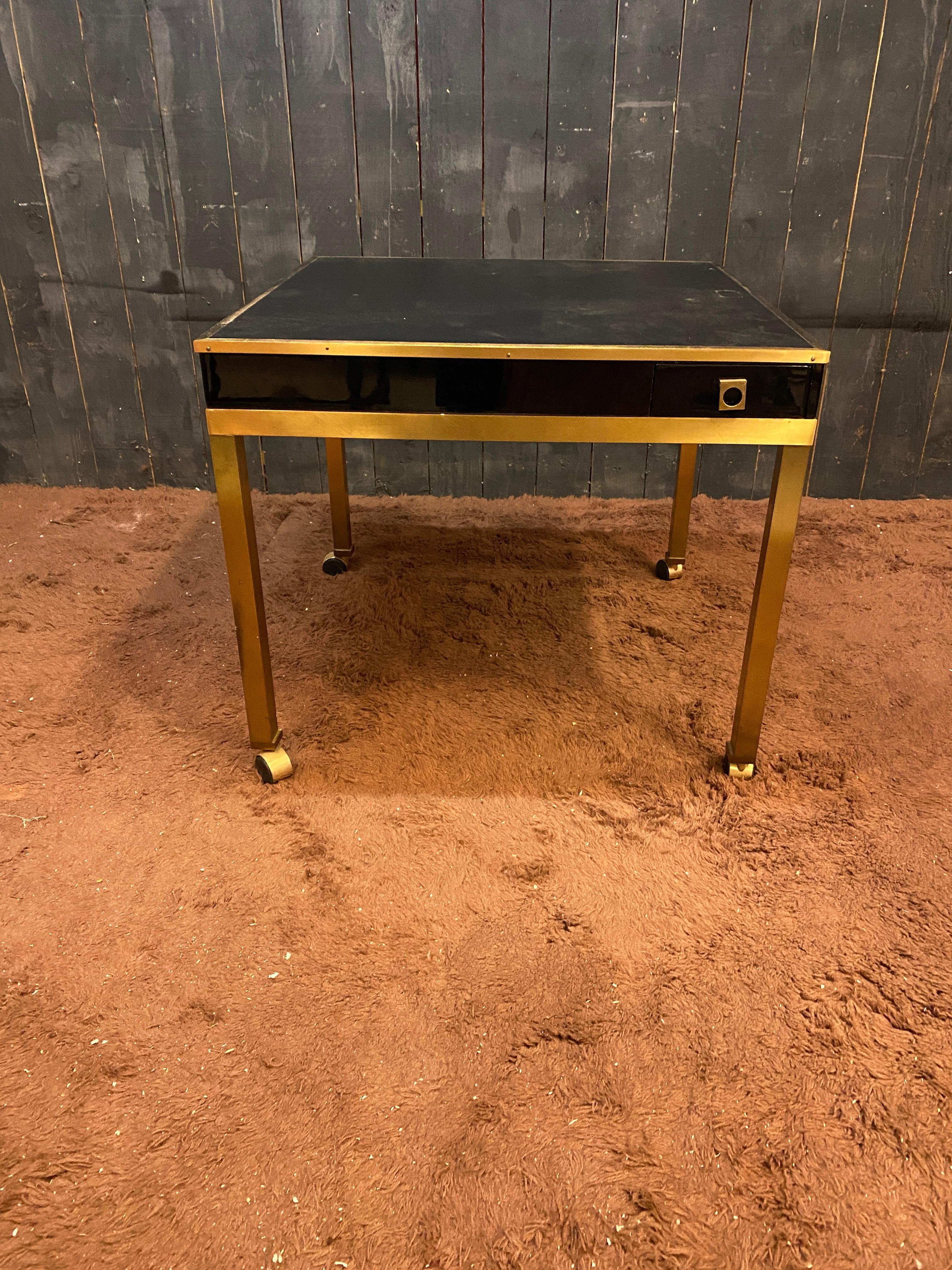 Guy LEFEVRE, game table in brass, lacquered wood  circa 1970 For Sale 2