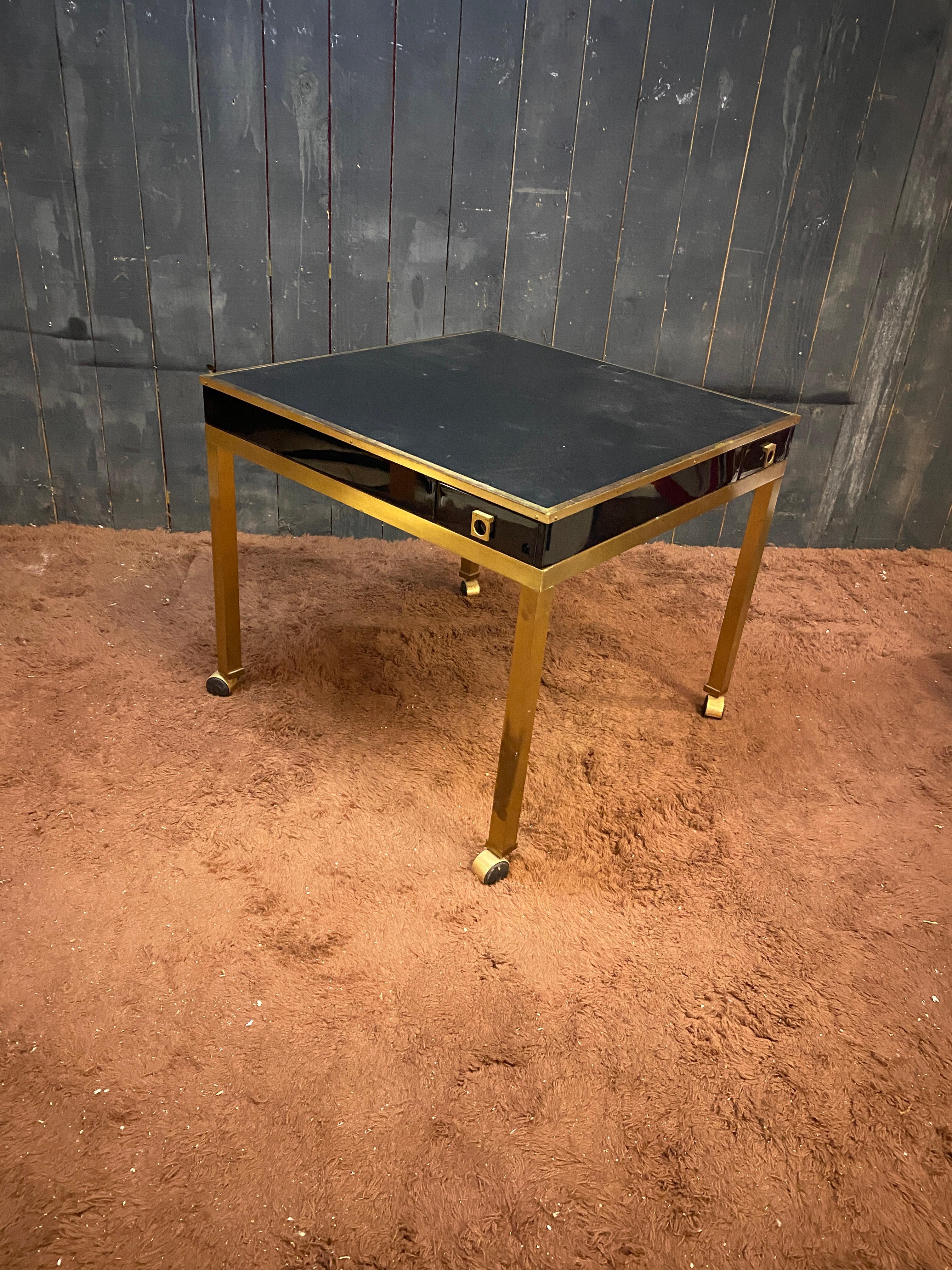 Guy LEFEVRE, game table in brass, lacquered wood  circa 1970 For Sale 3