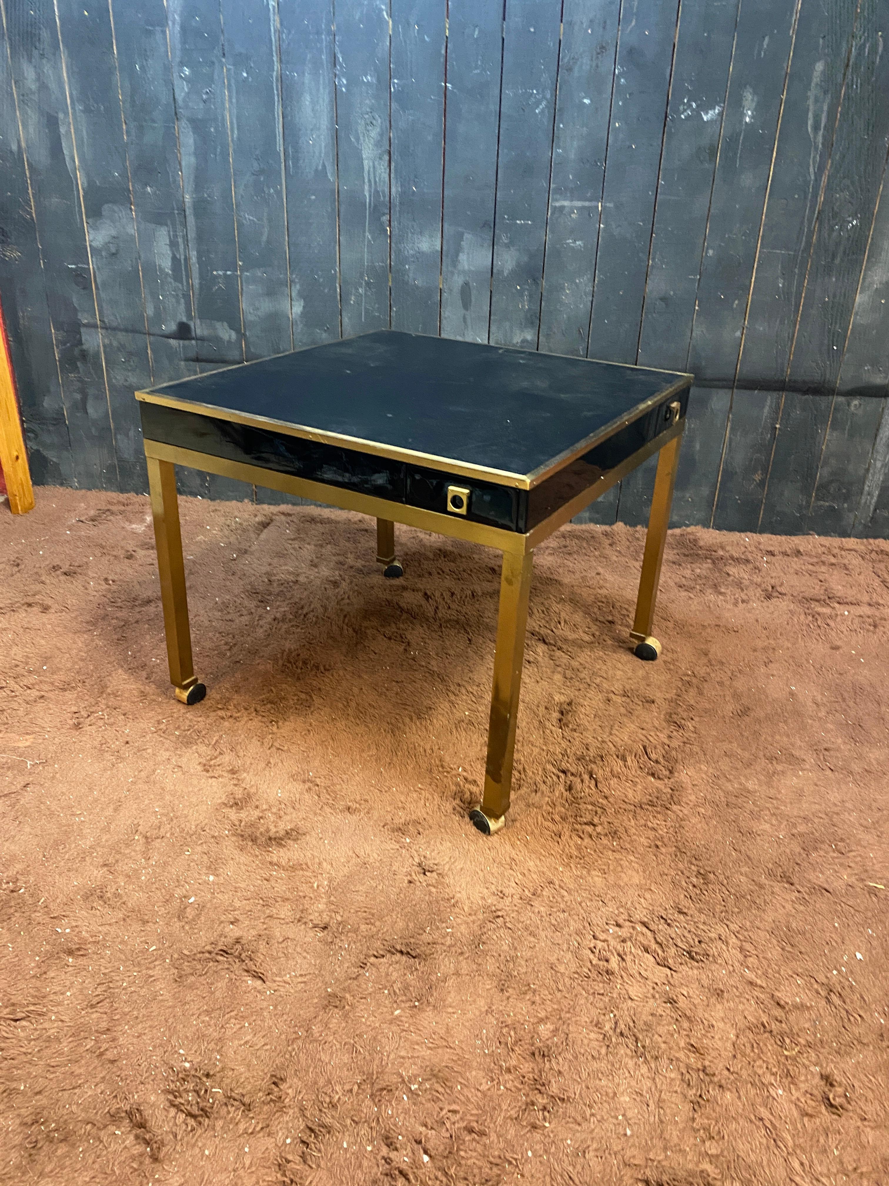 Guy LEFEVRE, game table in brass, lacquered wood  circa 1970 For Sale 5