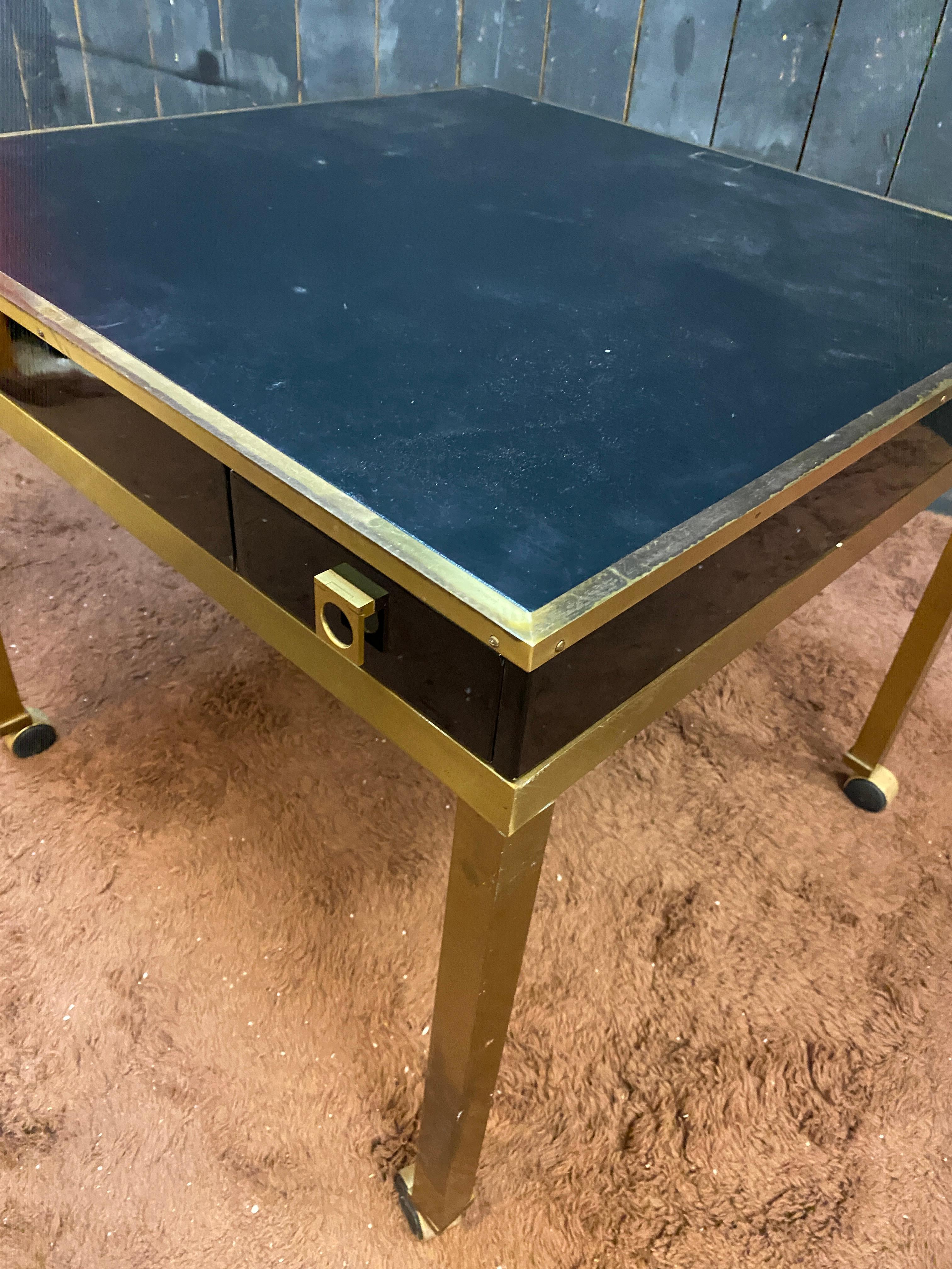 Guy LEFEVRE, game table in brass, lacquered wood  circa 1970 For Sale 6