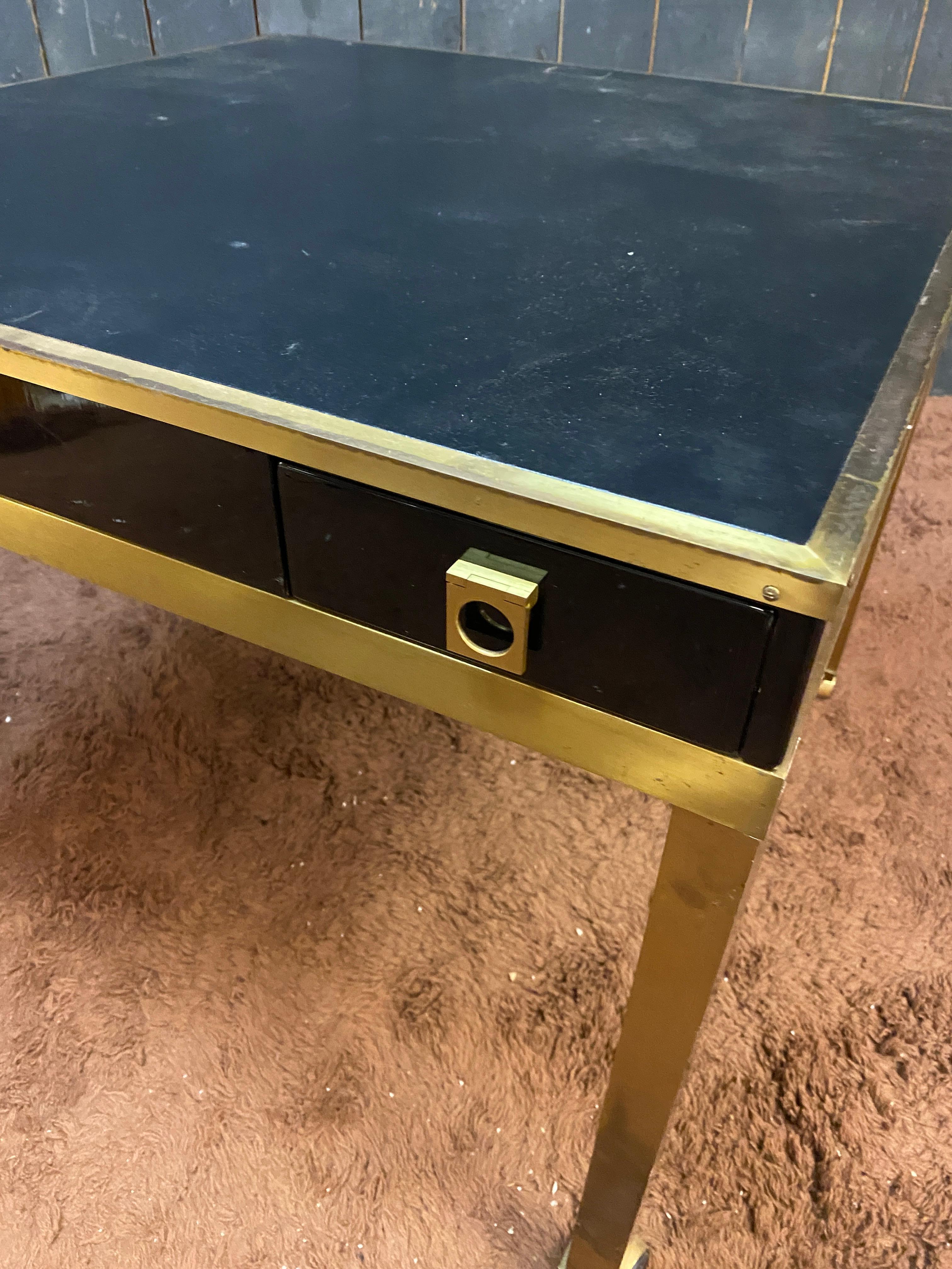 Modern Guy LEFEVRE, game table in brass, lacquered wood  circa 1970 For Sale